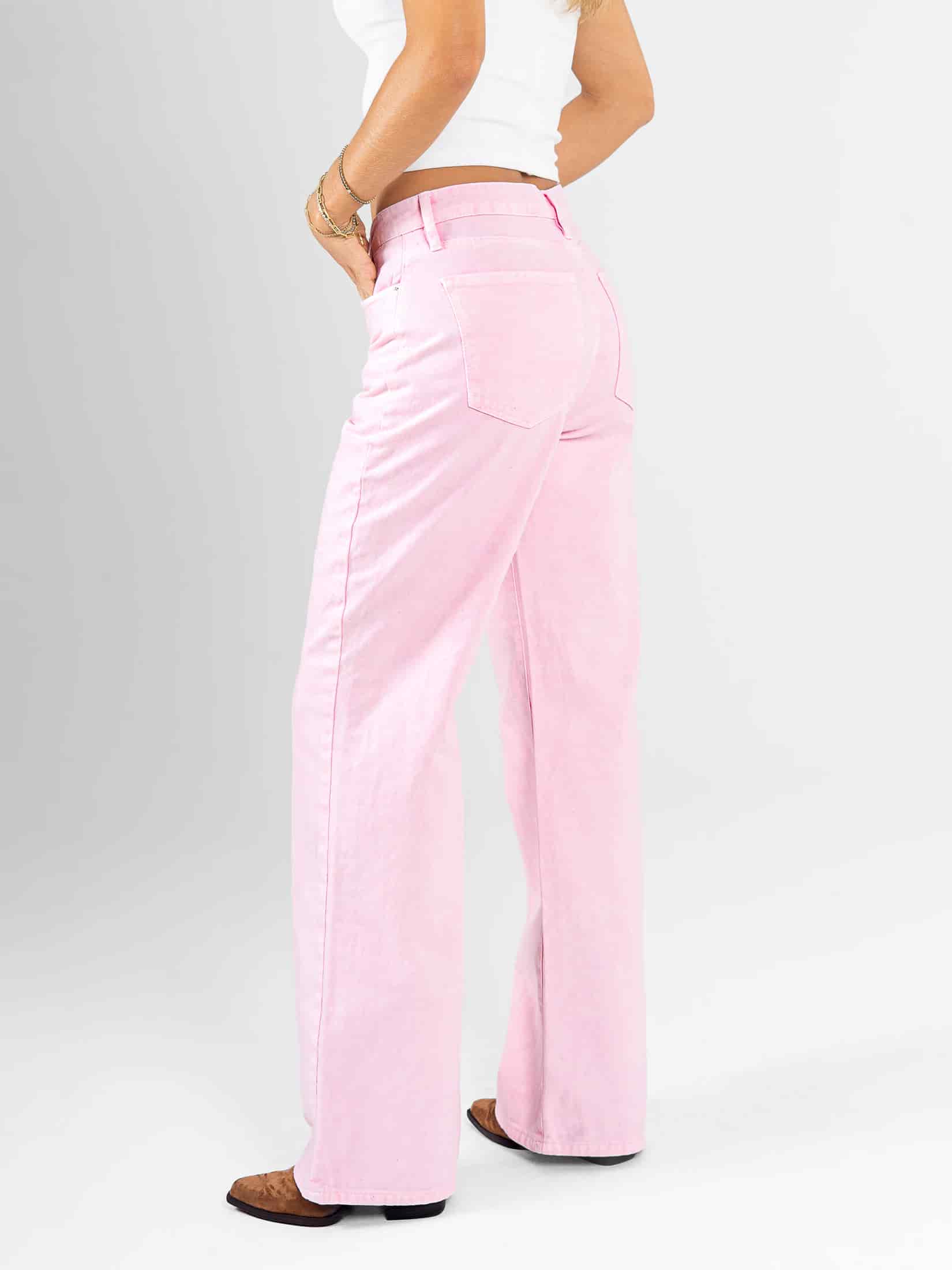 Ref: 0620541 Pantalón mom flare, rígido, tiro alto, tono rosa - miniatura 2