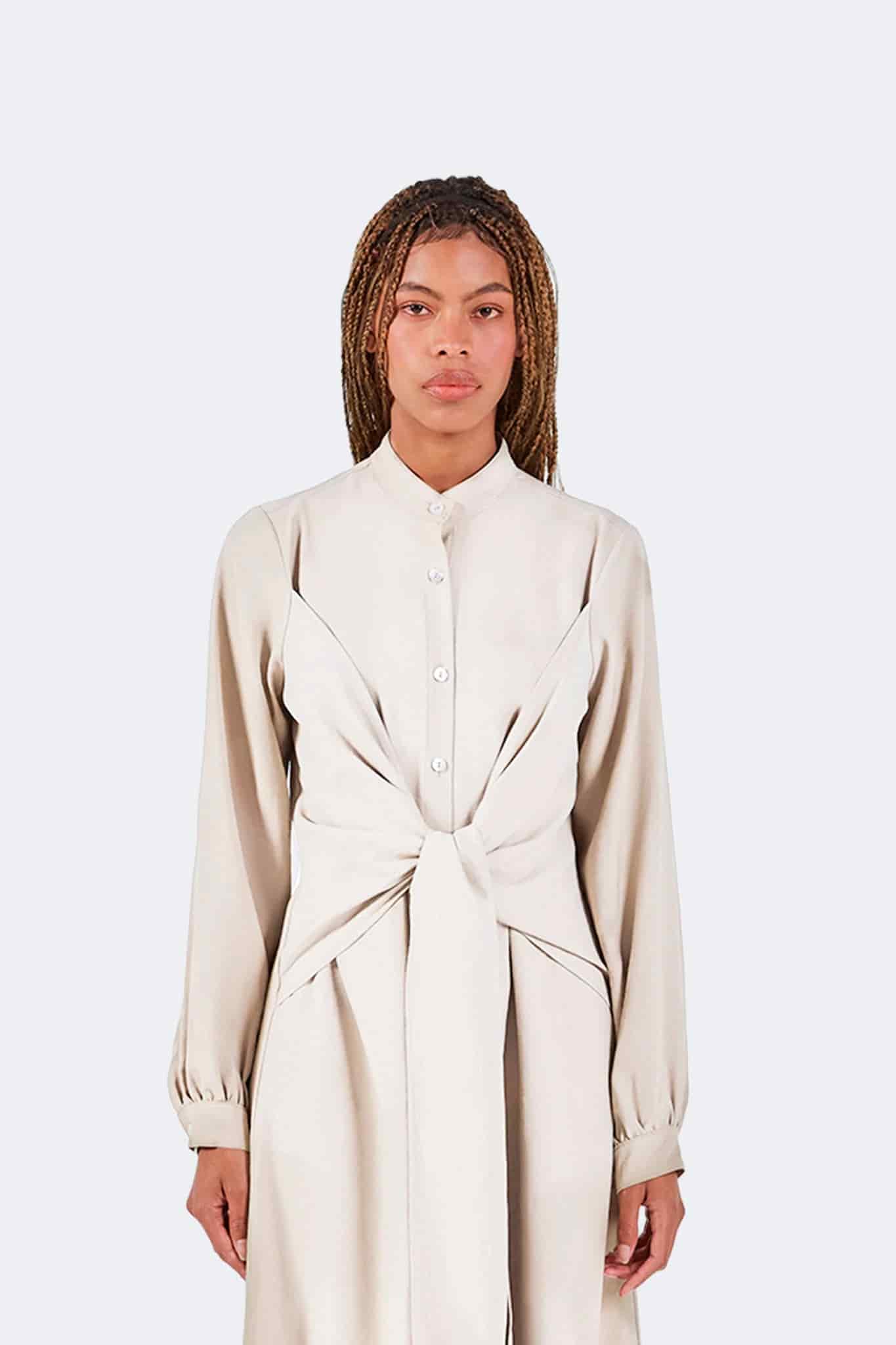 Vestido Zigze Anudado - Marfil - miniatura 2