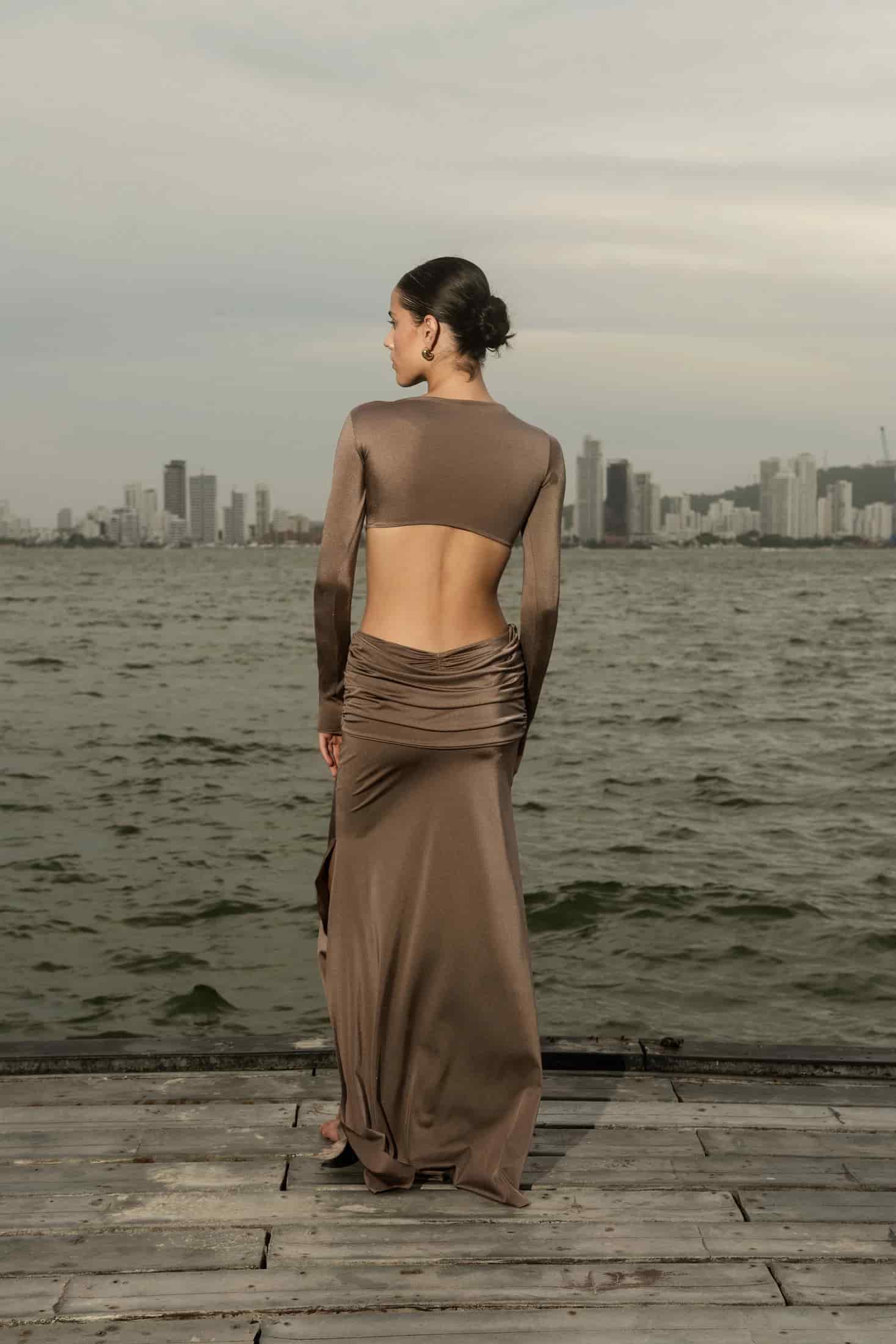 DANIELLE DRESS - SILK TIE TAUPE - miniatura 2