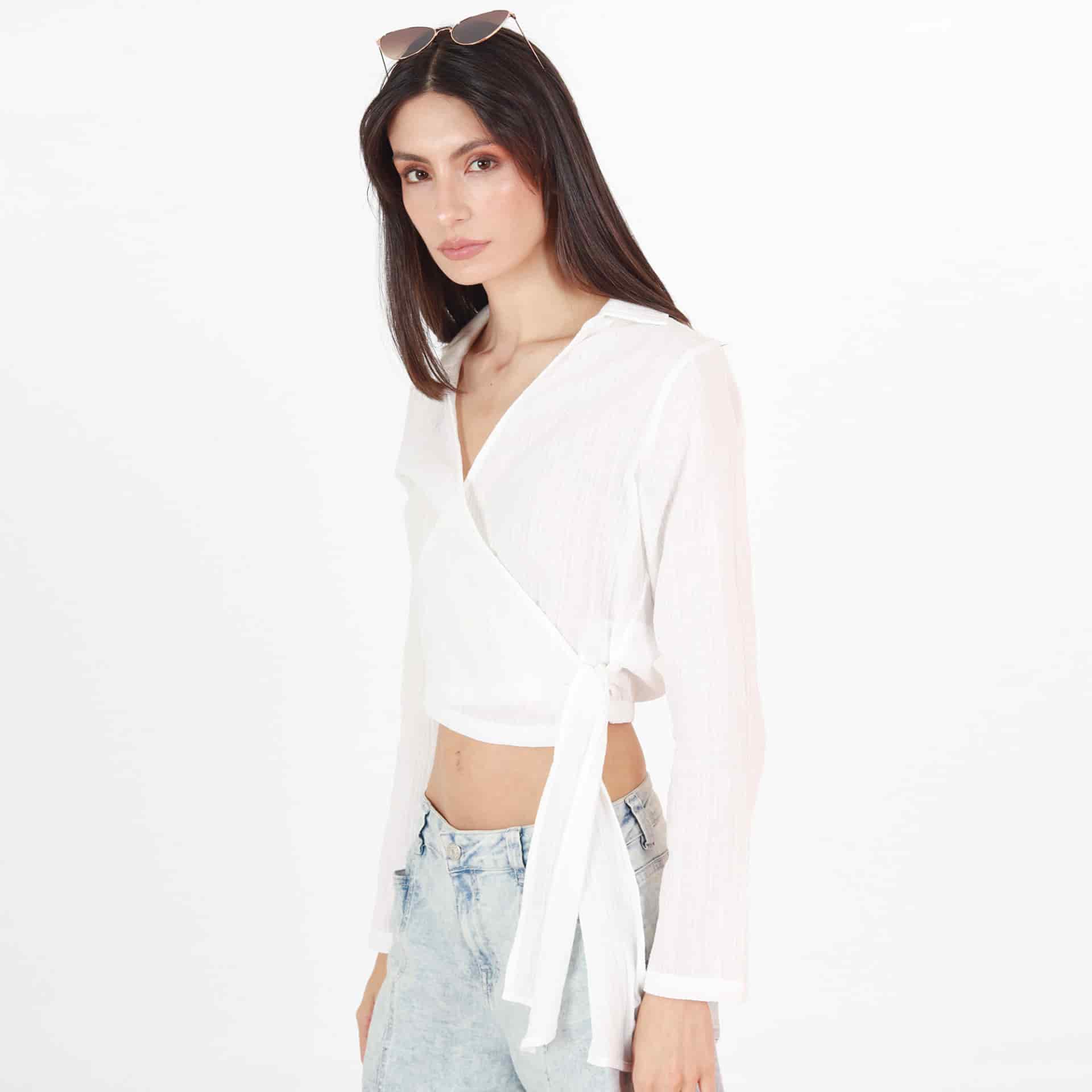 Blusa Cuello V Manga Larga con Lazo - miniatura 4