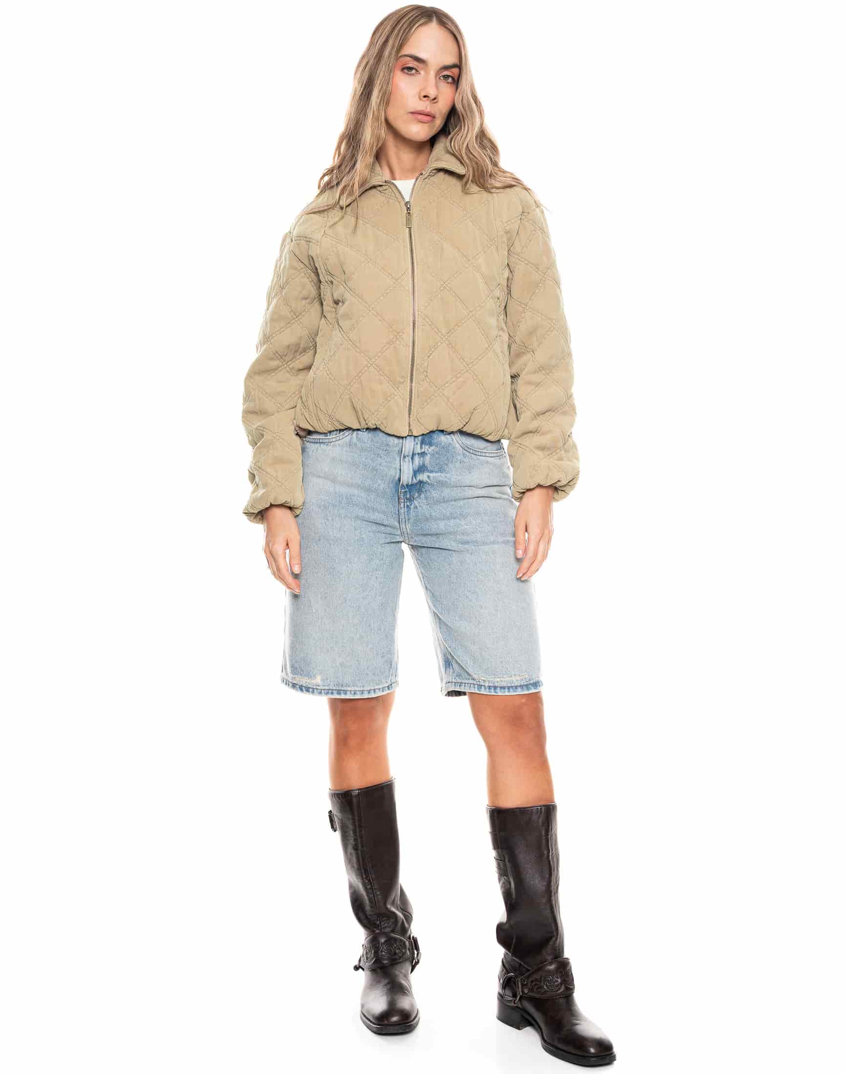Chaqueta Bomber Acolchada Tiro Regular Color Café - miniatura 3