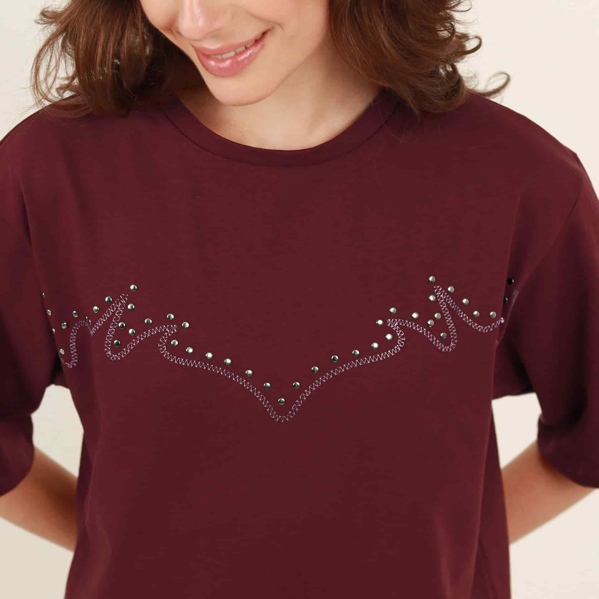 Camiseta cuello redondo manga corta estampado con lentejuelas - miniatura 2