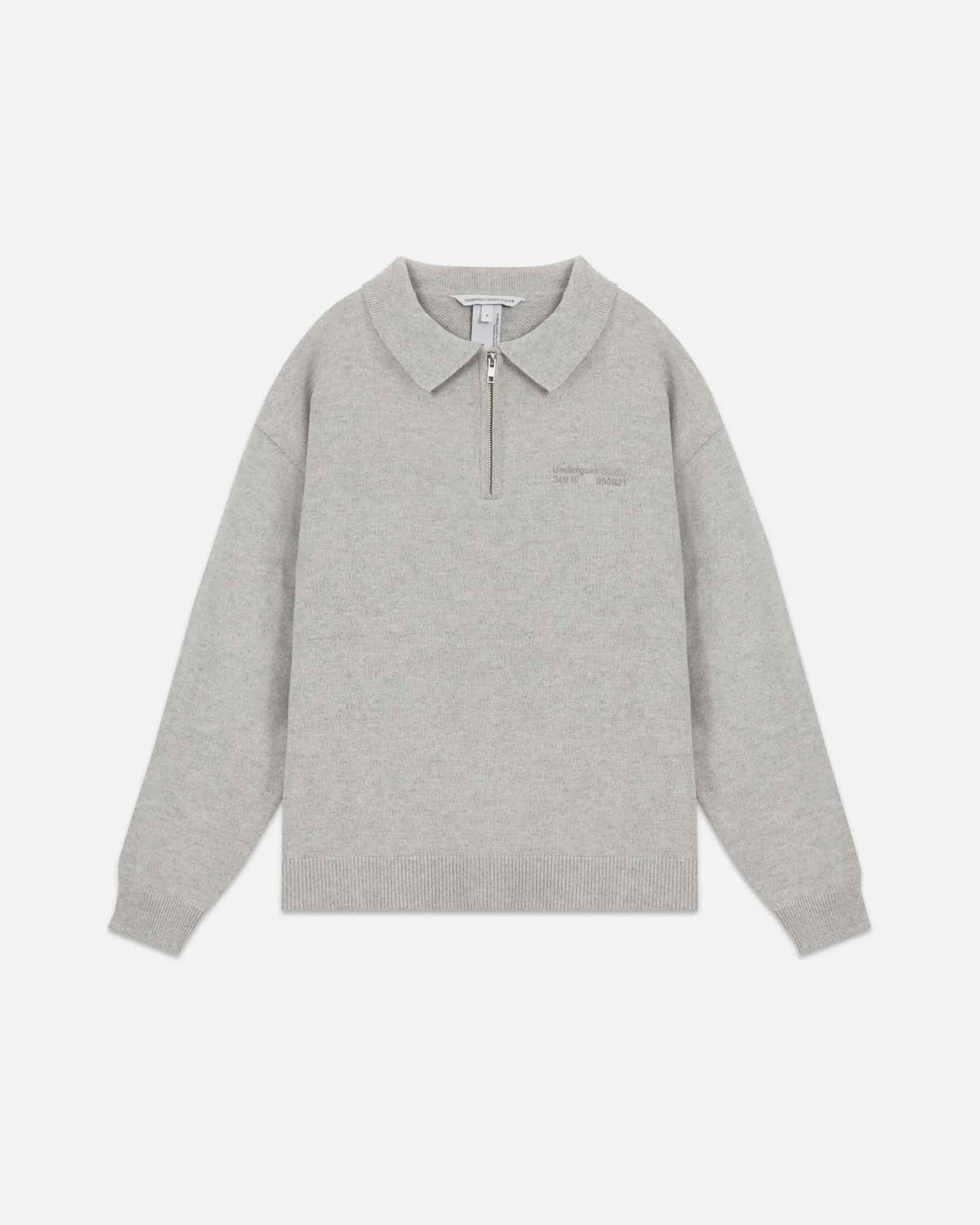 Line Knit Zip Up Long Sleeve Polo Shirt Seed Gray - miniatura 1