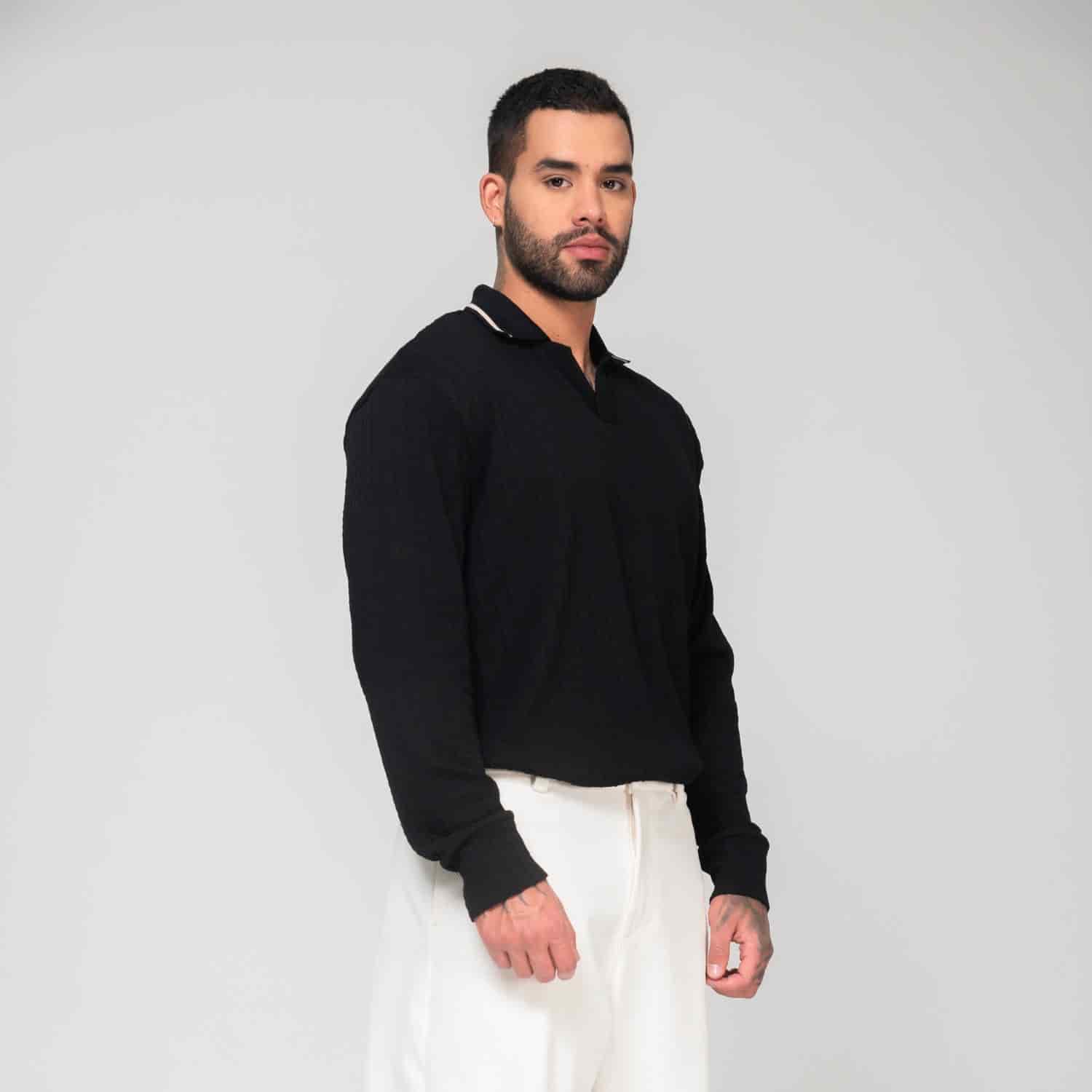 Polo Knit Sweater Negro - miniatura 4