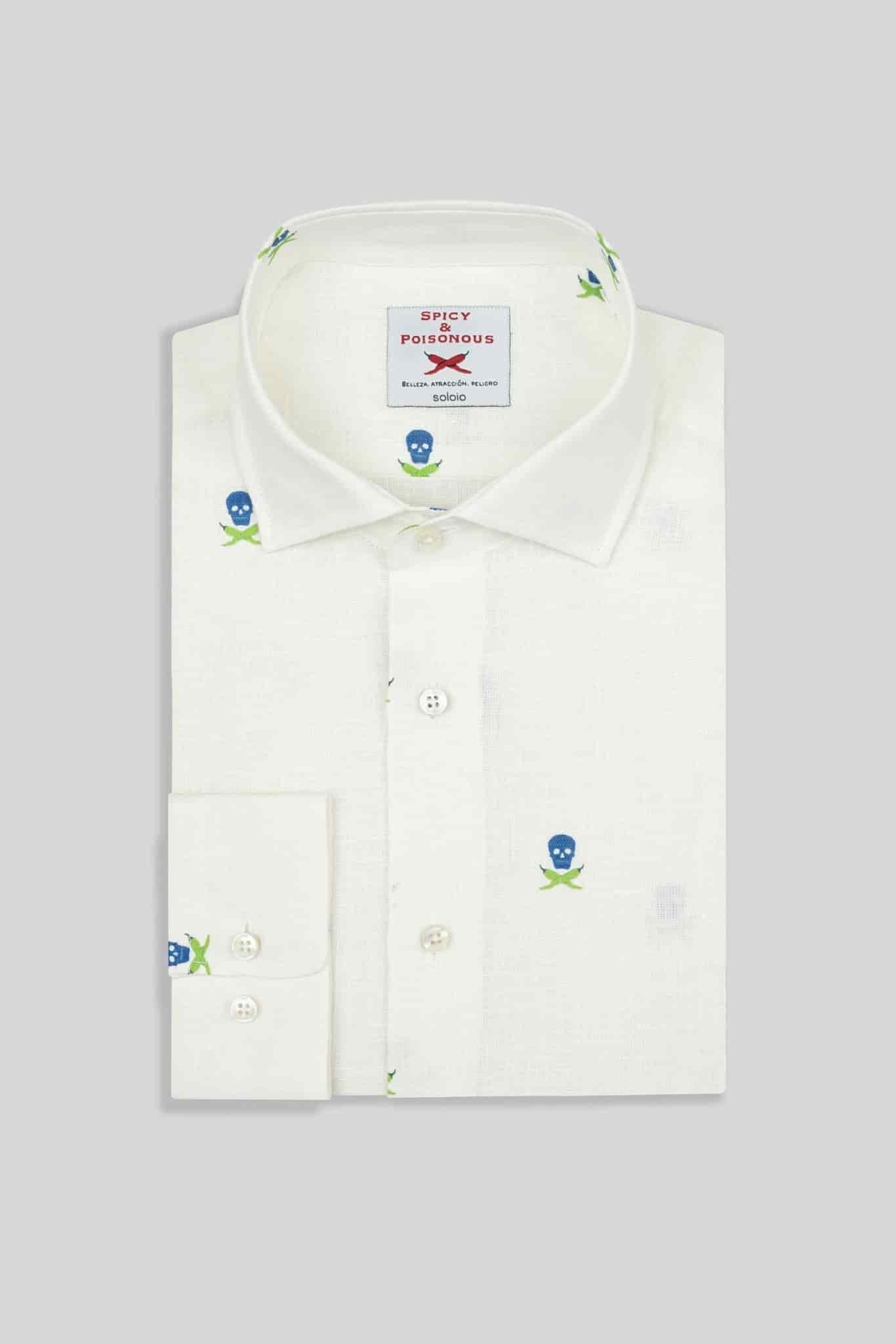 Men's linen shirt separated skulls white - miniatura 3