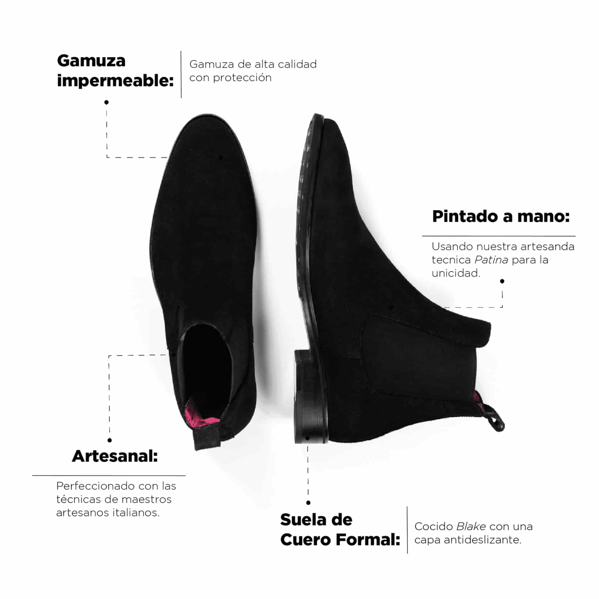 Bota Jacques Gamuza Negro Suela Clásica - miniatura 3