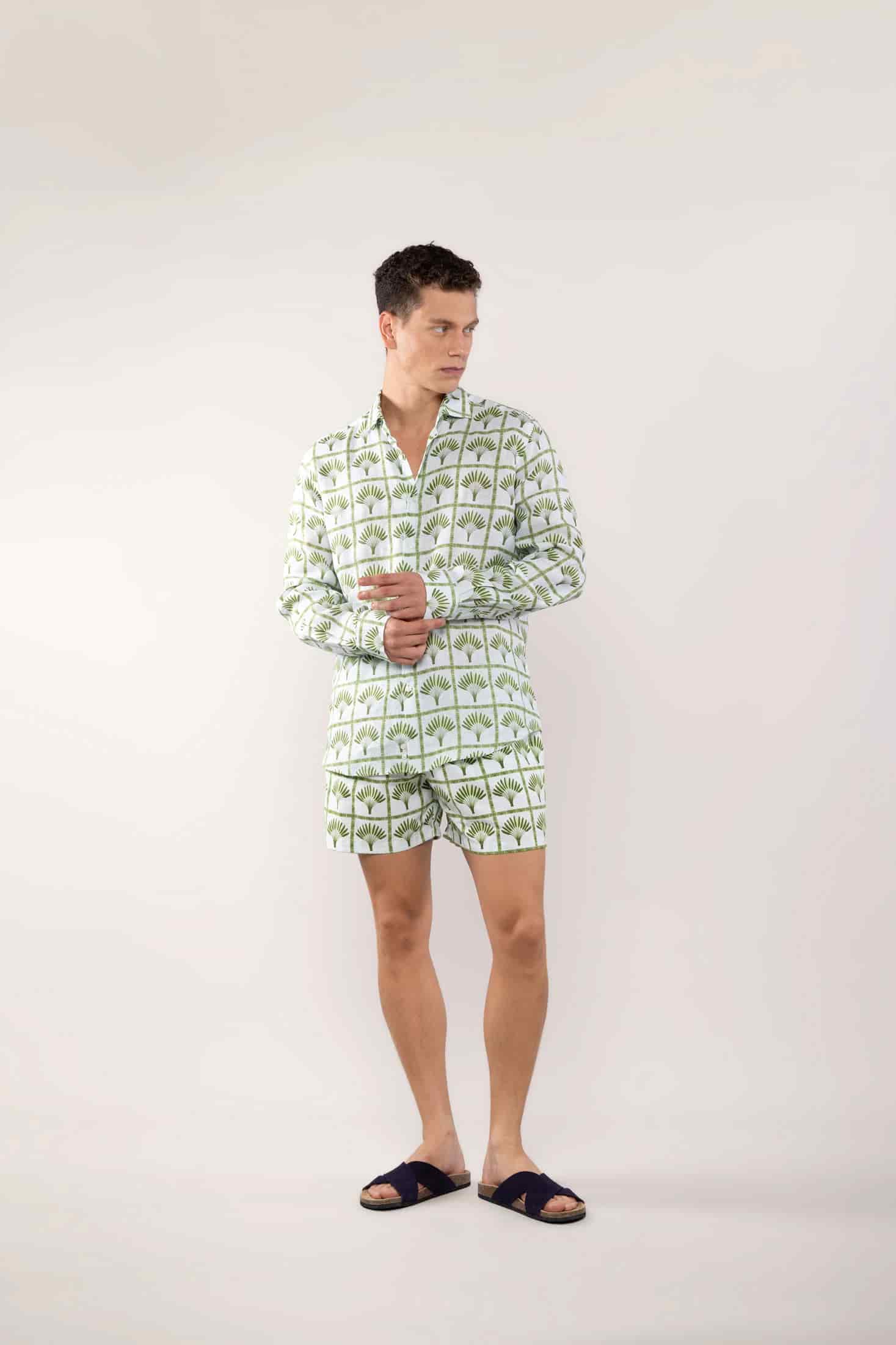 Men's linen shirt green palmar - miniatura 3