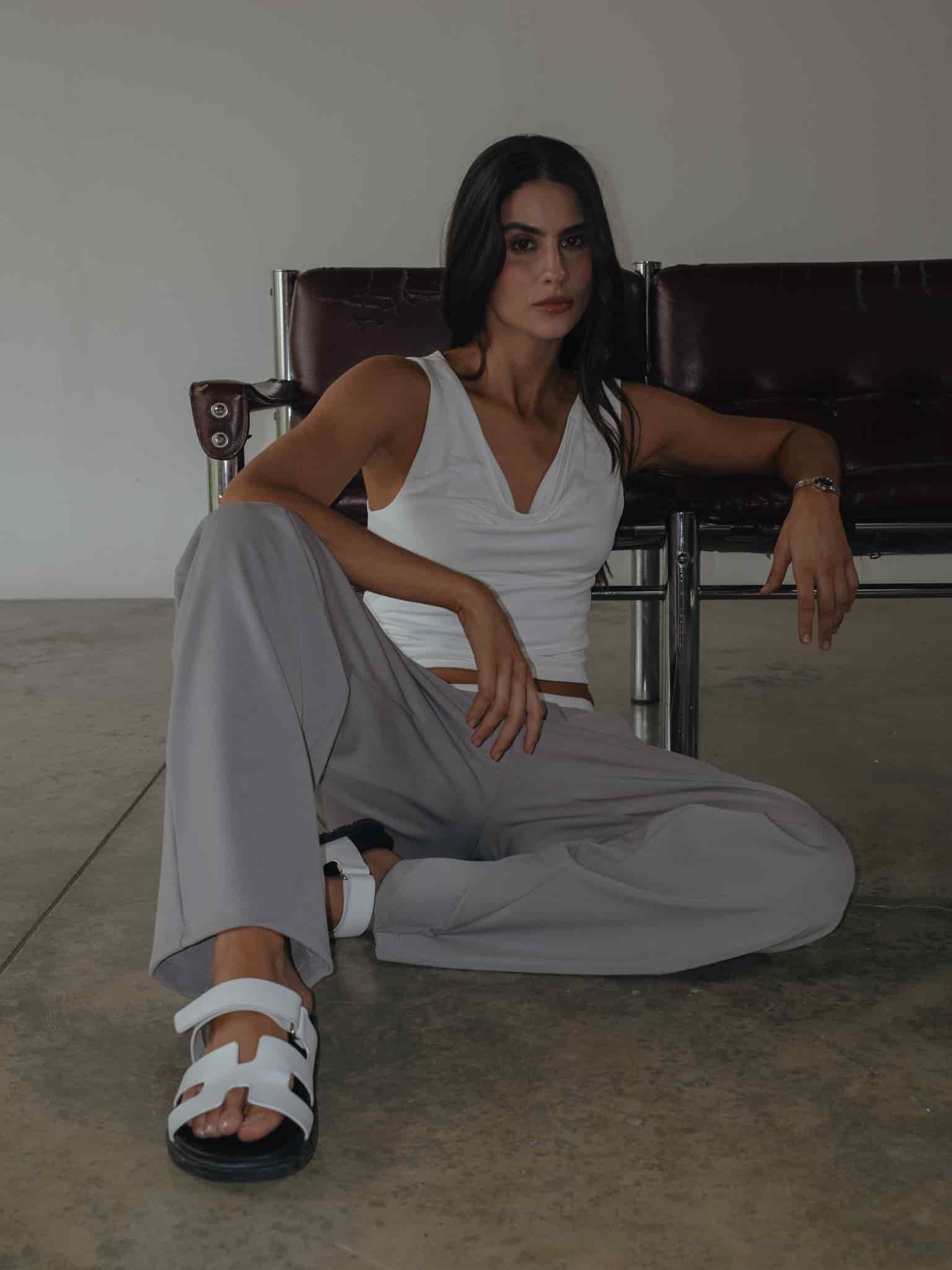 WIDE LEG BAND PANT - LIGHT GRAY - miniatura 2