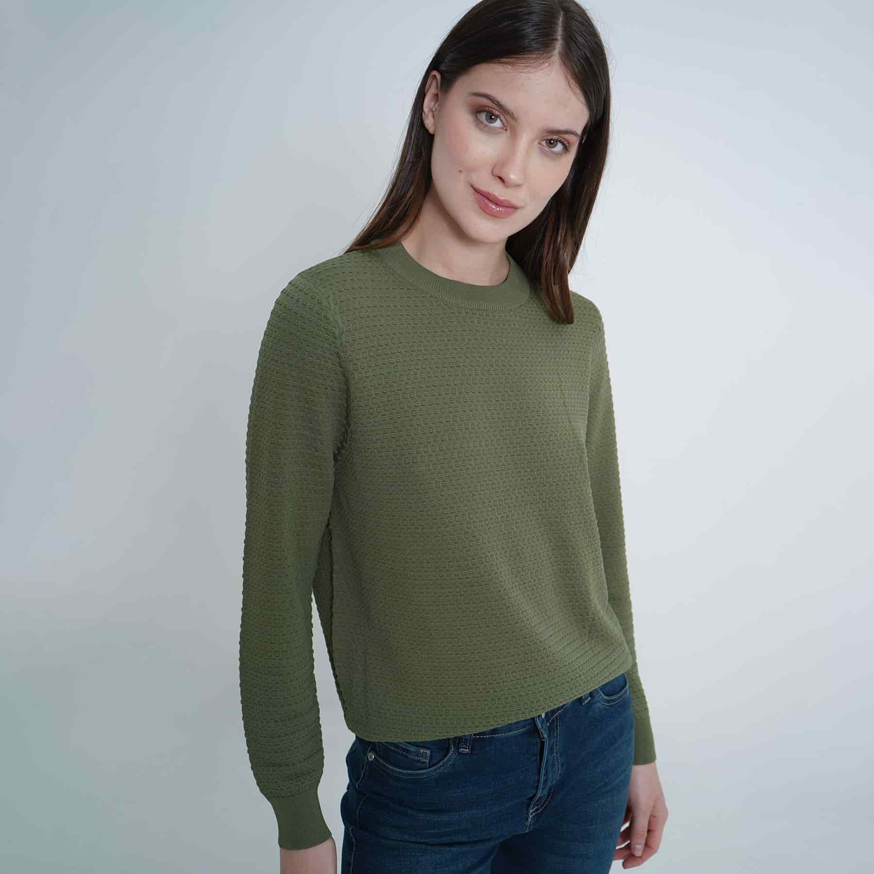 Sweater tejido texturizado cuello redondo manga larga - miniatura 1