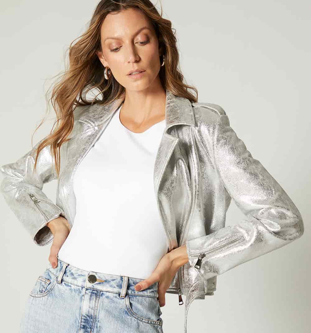 Chaqueta biker con efecto foil - miniatura 1