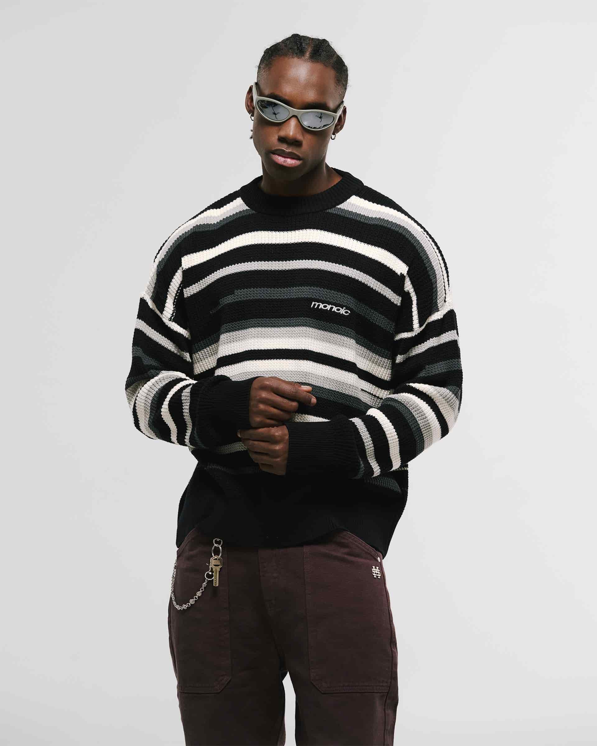 Striped Knitwear Sweater – Negro, Crema y Gris - miniatura 2