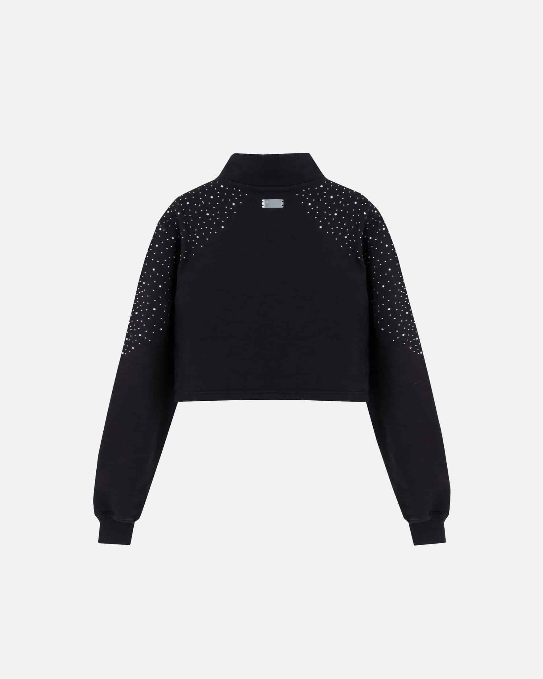 W Golden Heritage Slim Fit Zip Up Pearled Cropped Crewneck Black - miniatura 3