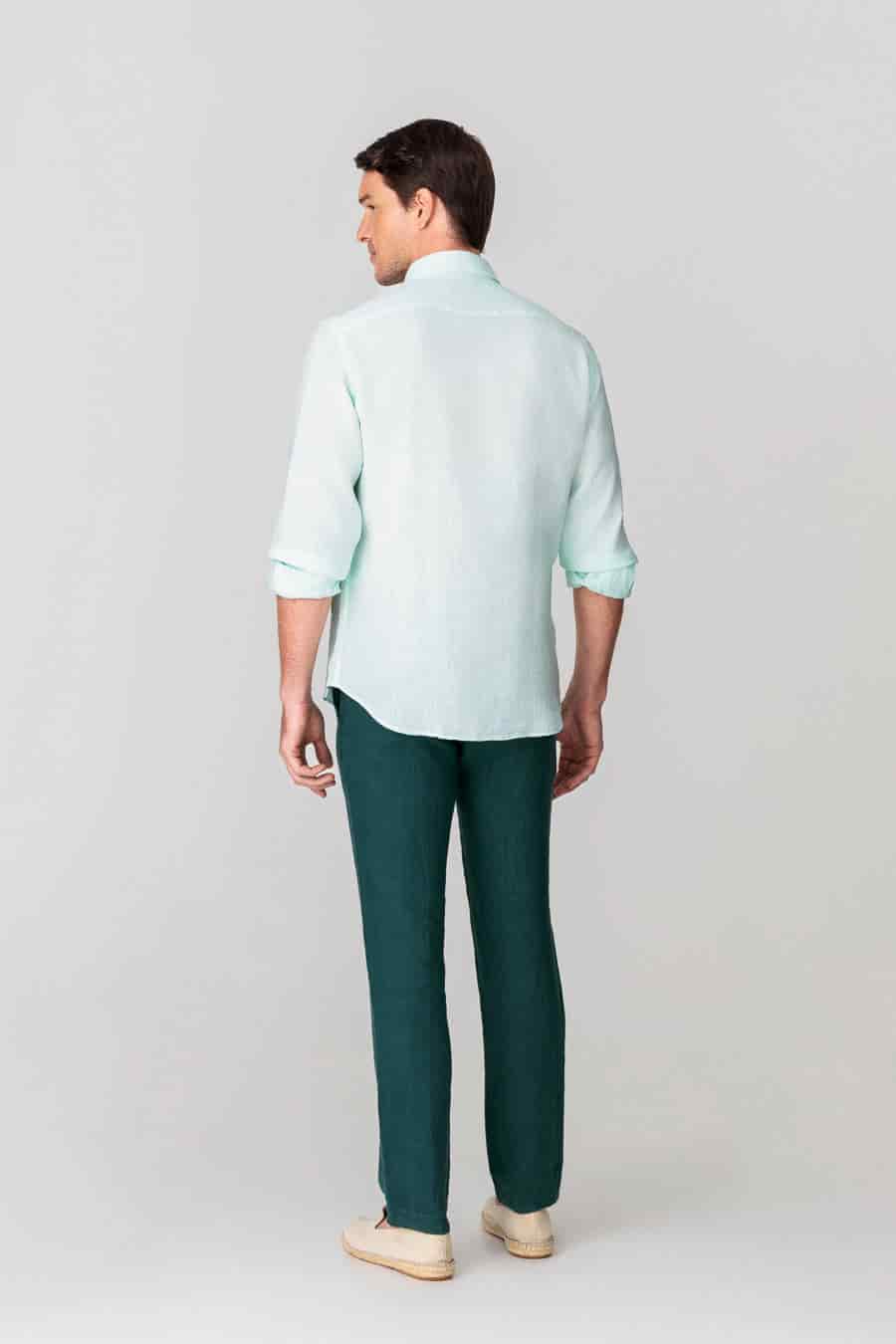 Men's linen shirt light turquoise - miniatura 3
