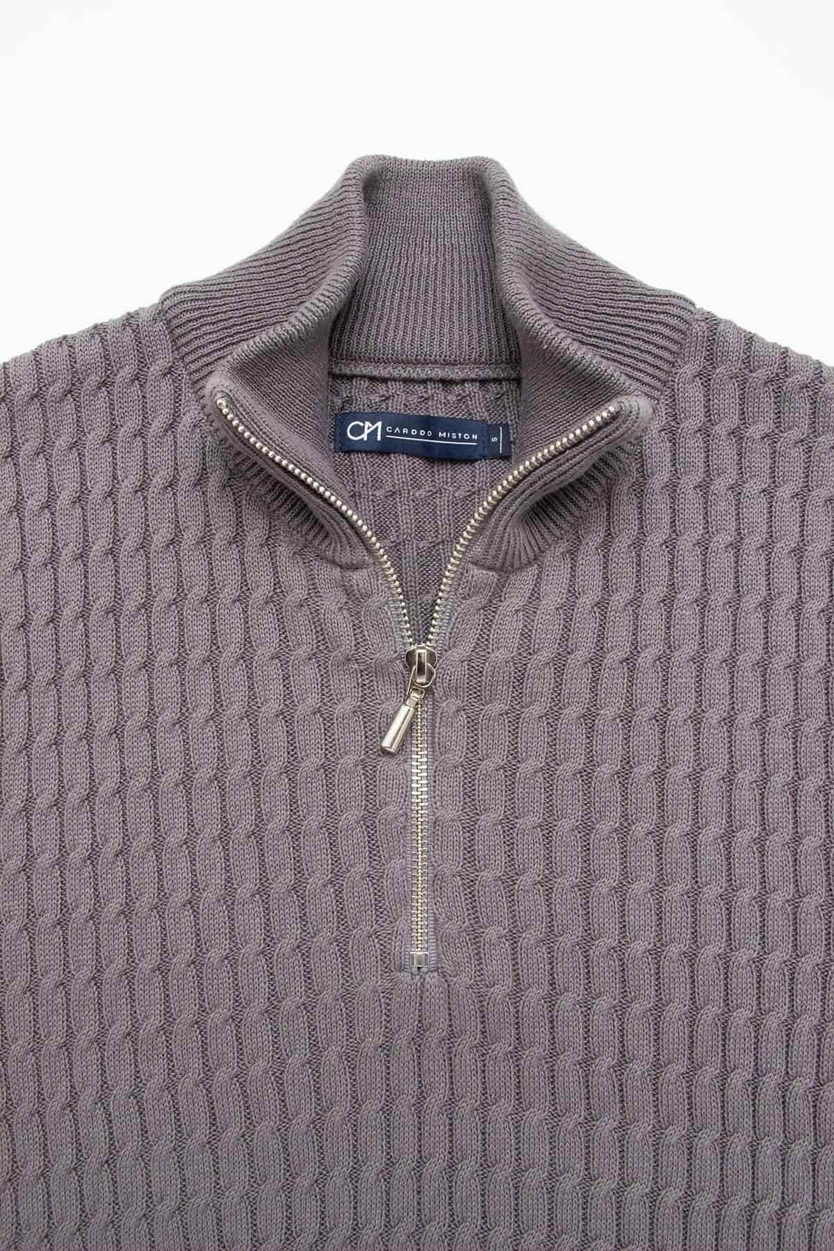 Saco Trenzado Half Zip Algodón Gris Oscuro - miniatura 2