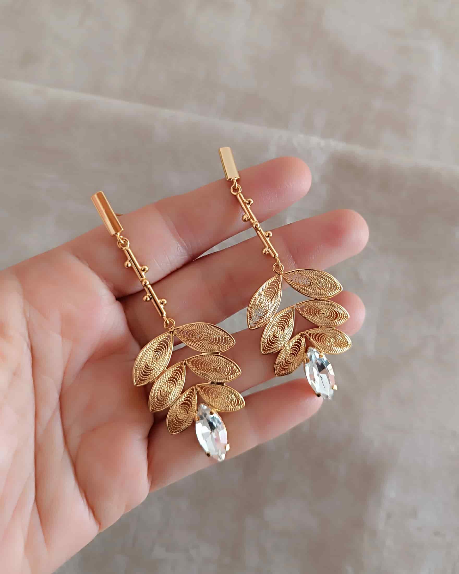 Aretes cristal y hojas, Taliana - miniatura 4