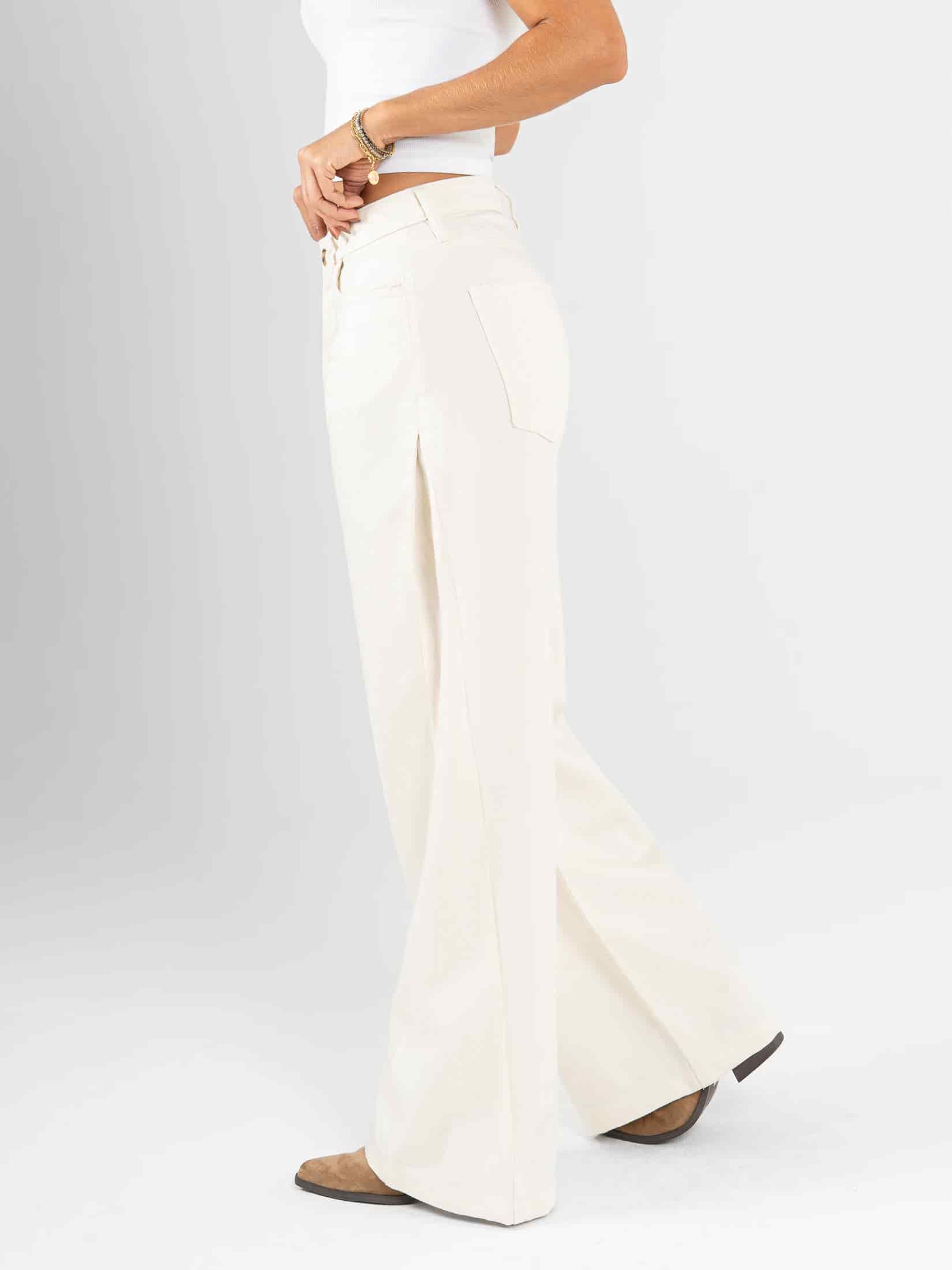 Ref: 0620489 Pantalón palazzo, rígido, tiro medio, corte en costado, tono natural - miniatura 3