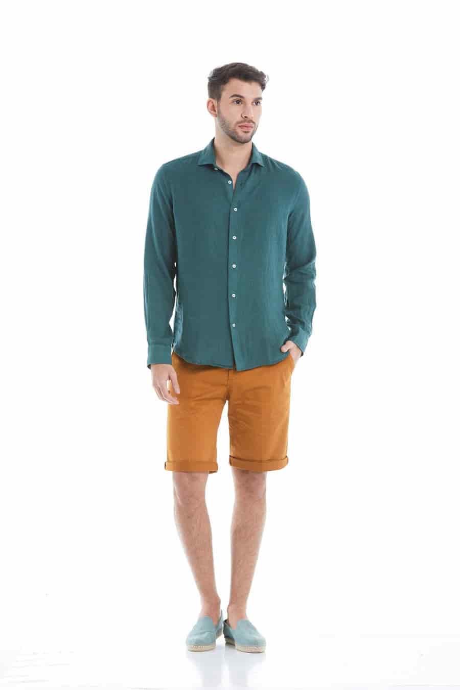 Men's linen shirt dark green - miniatura 3