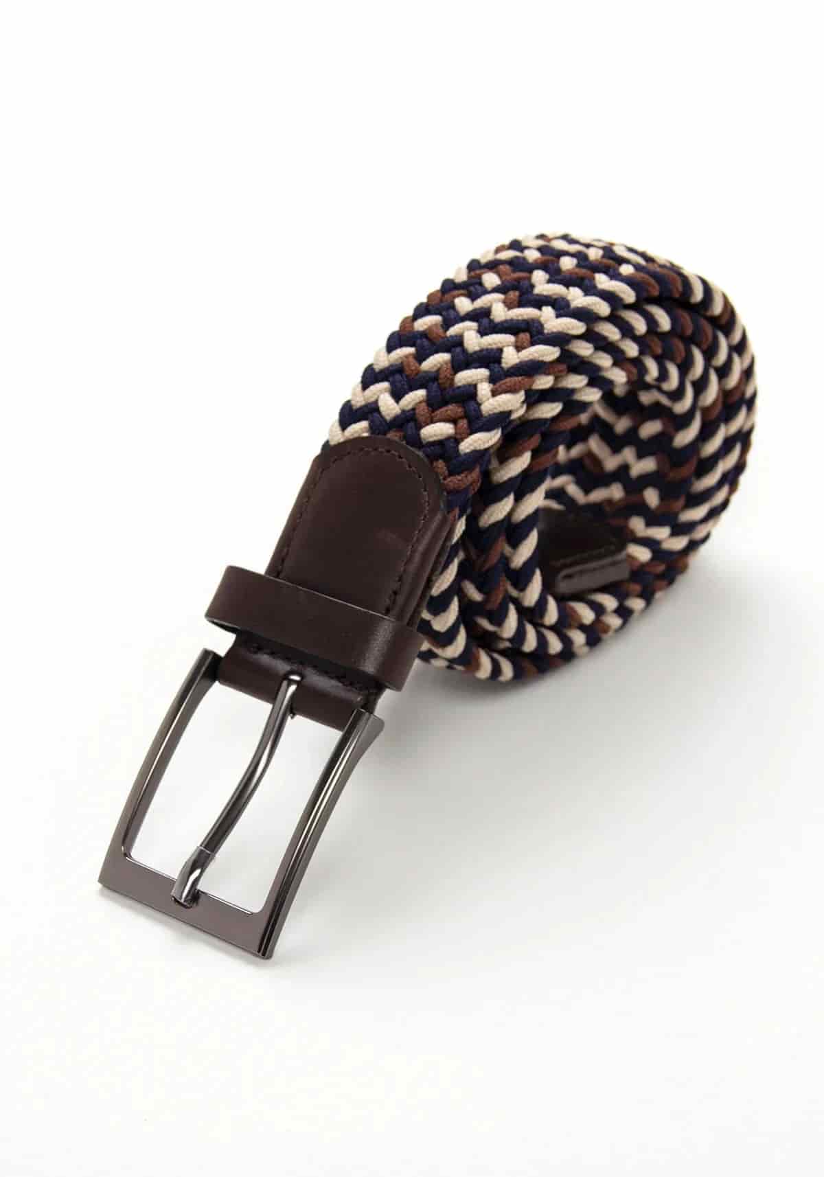 Cinturón Trenzado Elástico Kaki - Chocolate - Azul - miniatura 1