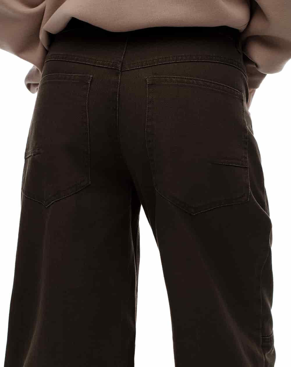 Pantalón wide leg tiro medio drill algodón chocolate mujer - miniatura 2
