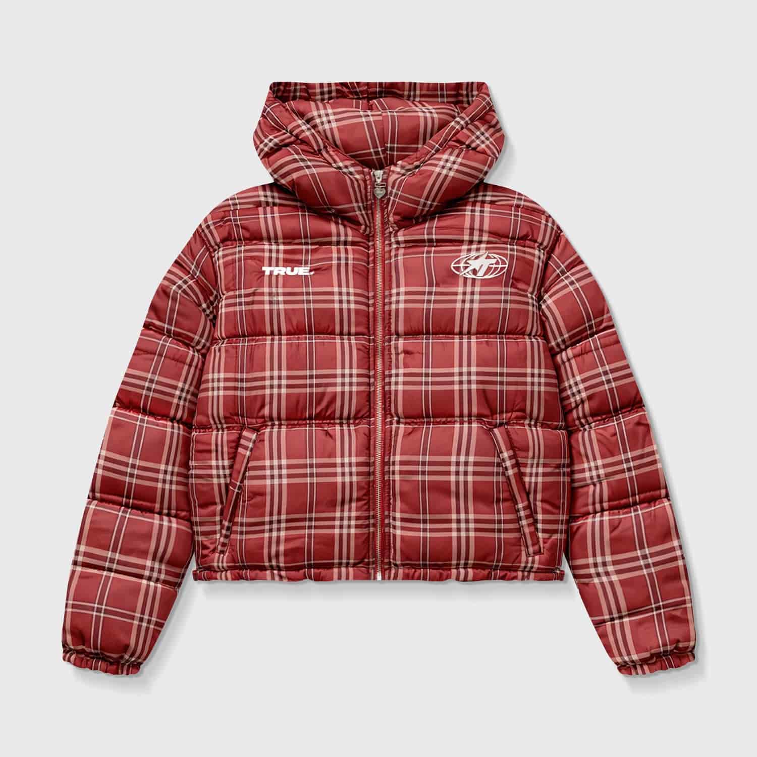 Intuition Plaid Puffer Jacket - Burgundy - miniatura 1