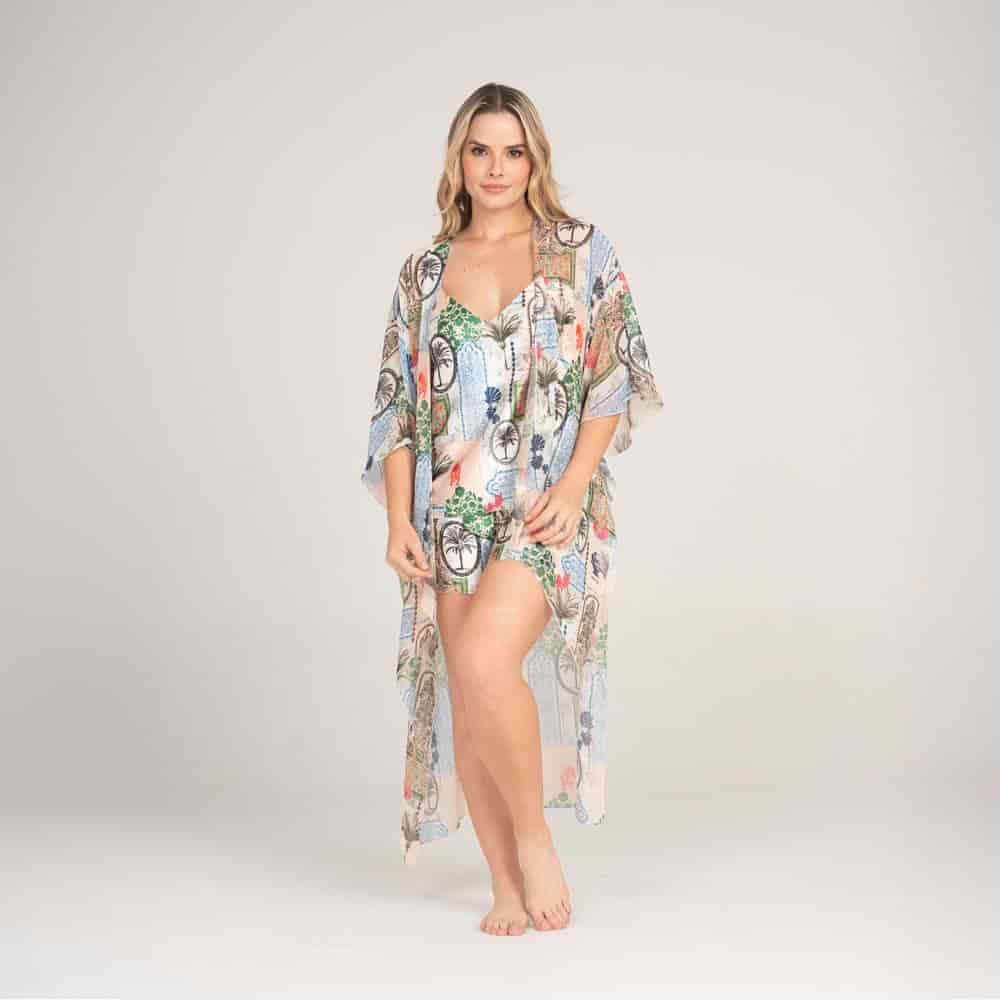 Kimono Manga 3/4 con Estampado Lotto Blanco. - miniatura 1