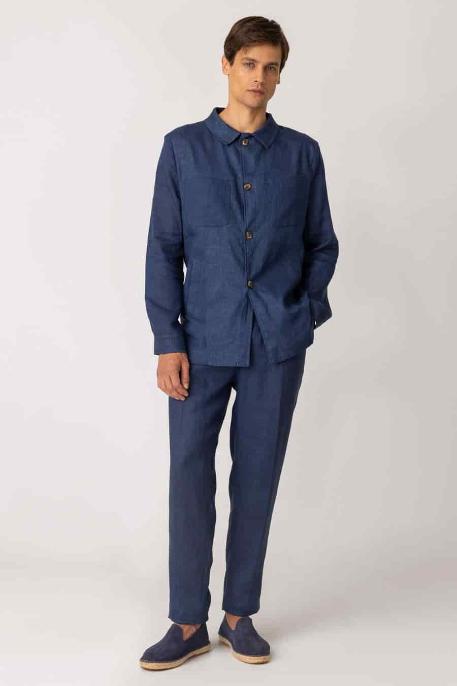 Men's linen jacket blue battista - miniatura 1
