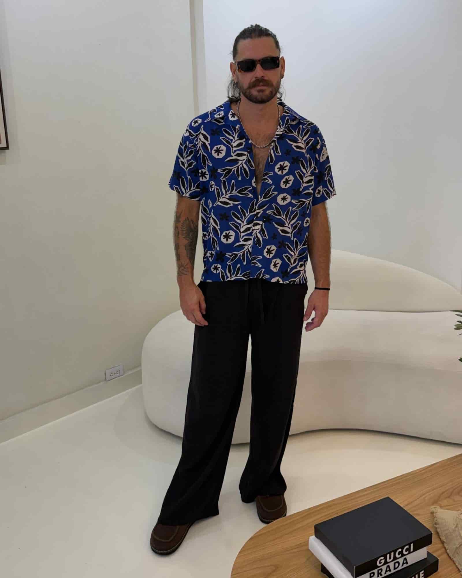 Camisa 3/4 dark blue flowers - miniatura 2