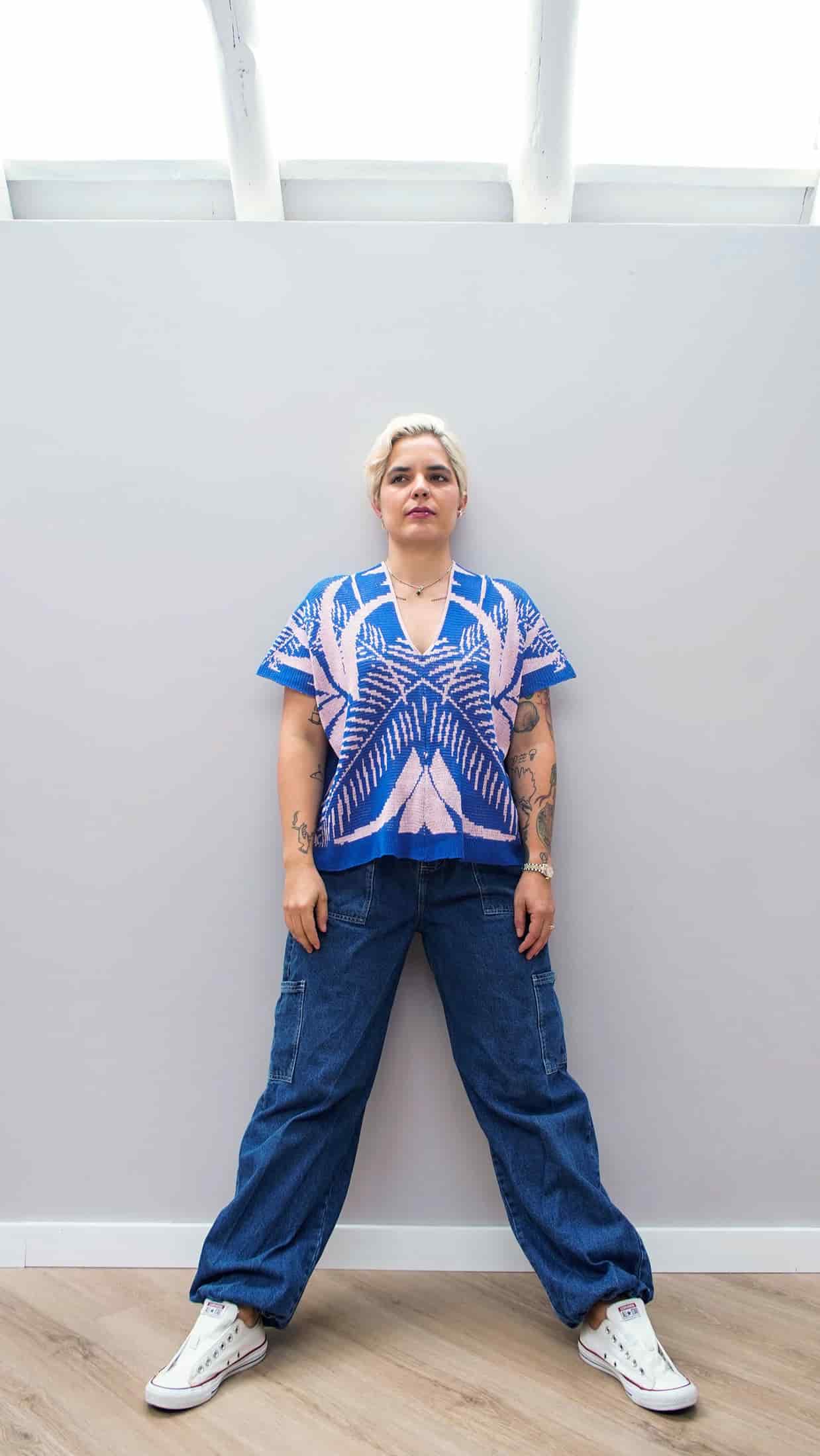 Blusa Palmas - azul rey y rosado - miniatura 2
