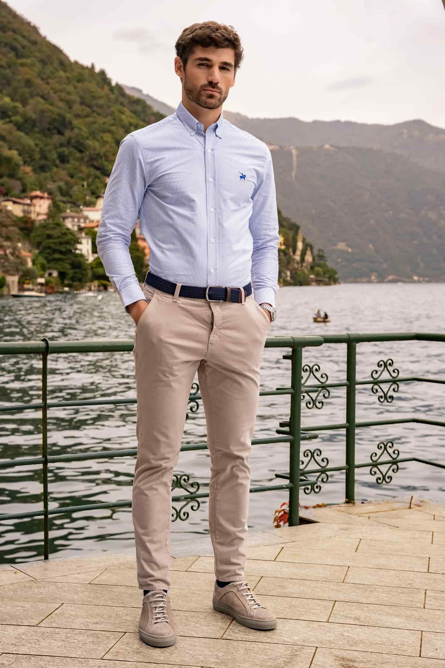 Camisa Oxford Rayas Torino Hombre Azul Claro - miniatura 3