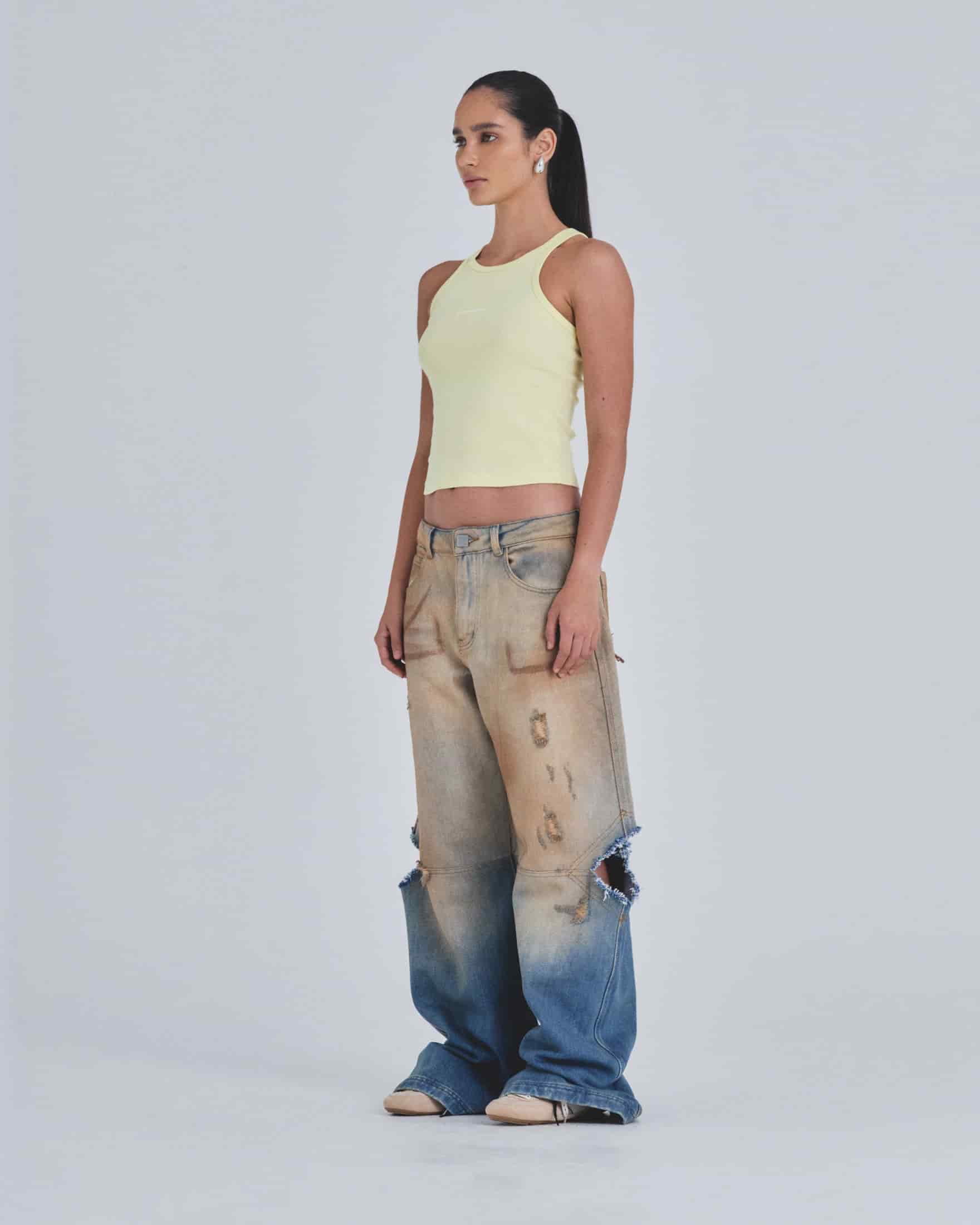 W Holy State Split Knee Wide Jeans Sand Blue - miniatura 5