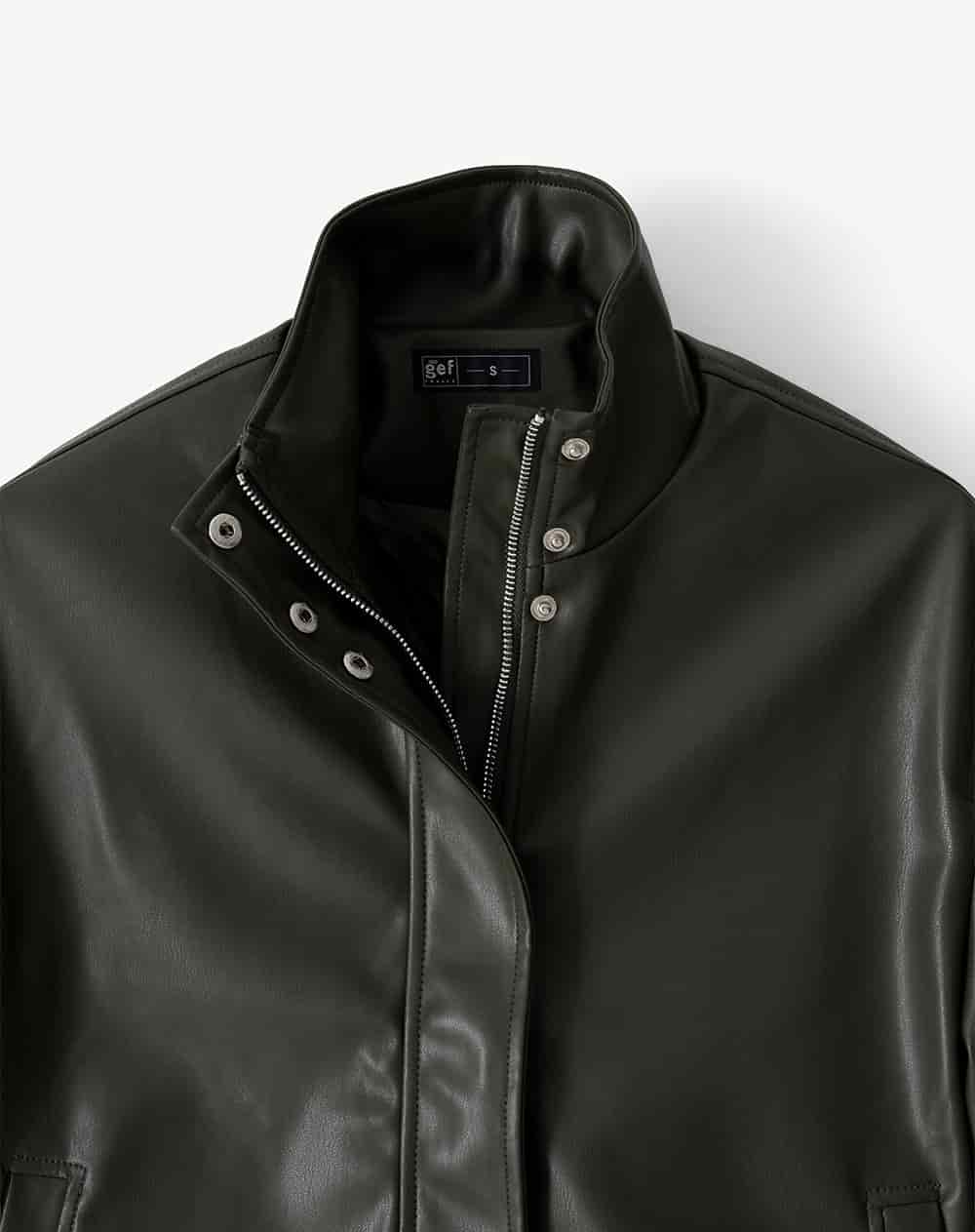 Chaqueta regular tipo cuero verde mujer - miniatura 8