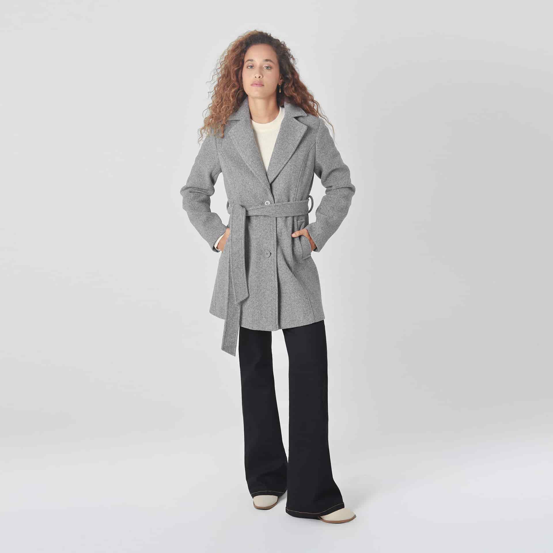 Chaqueta abrigo manga larga cuello solapa con lazo - miniatura 10