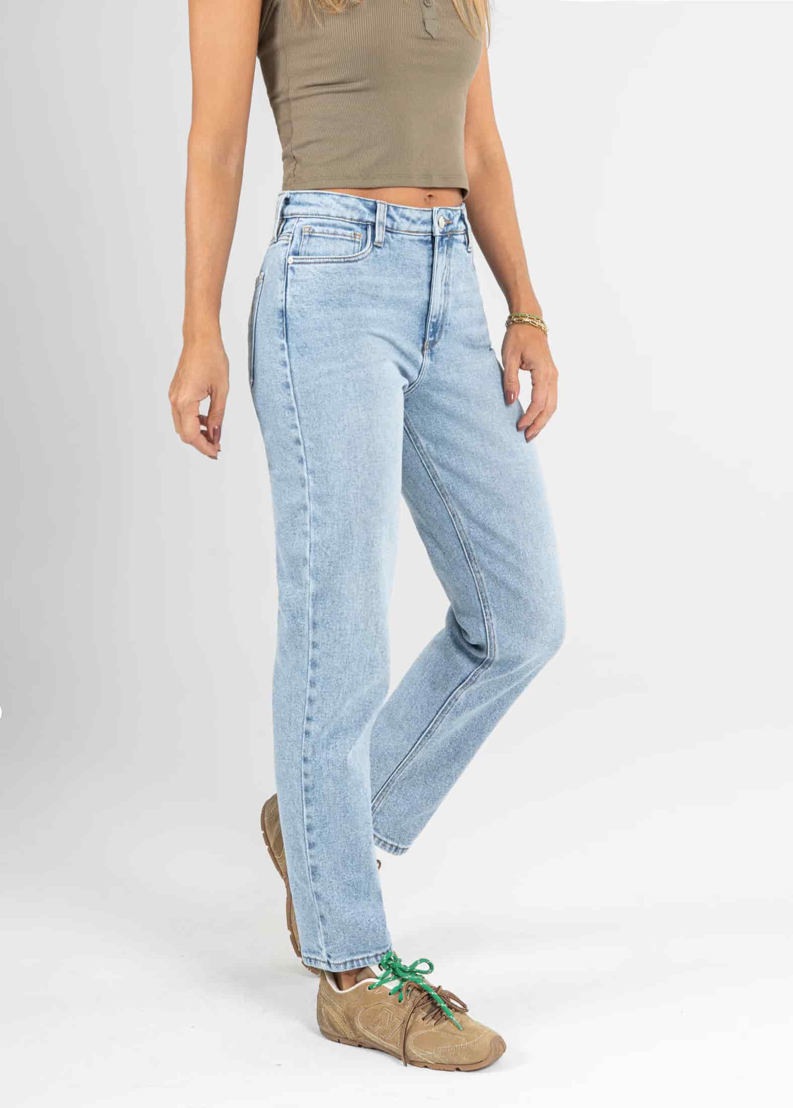 Ref: 066592 Jean Mom fit, slim cropped, stretch, tiro alto, tono azul medio claro - miniatura 3