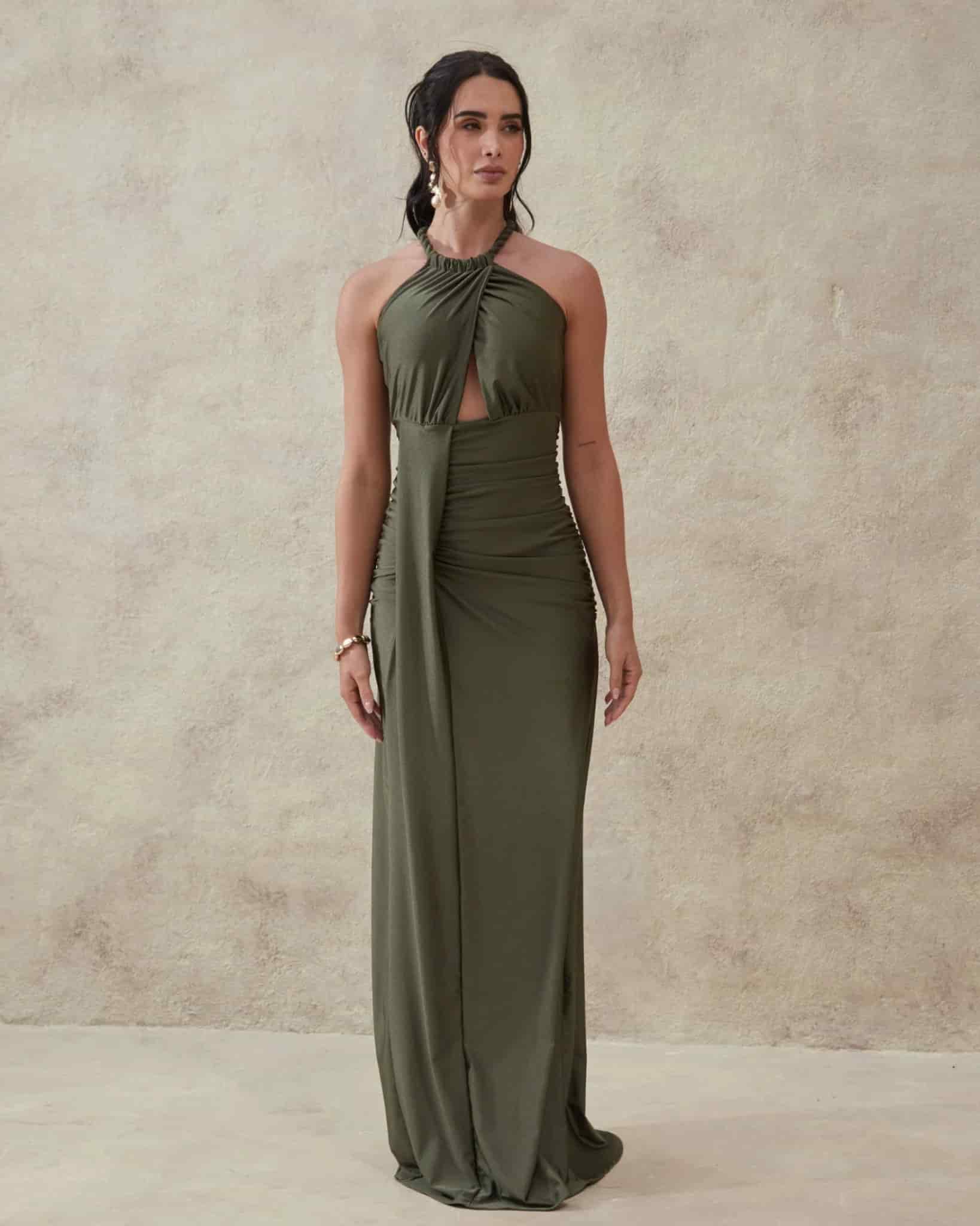 Vestido Halter Drapeado Trenza - miniatura 1
