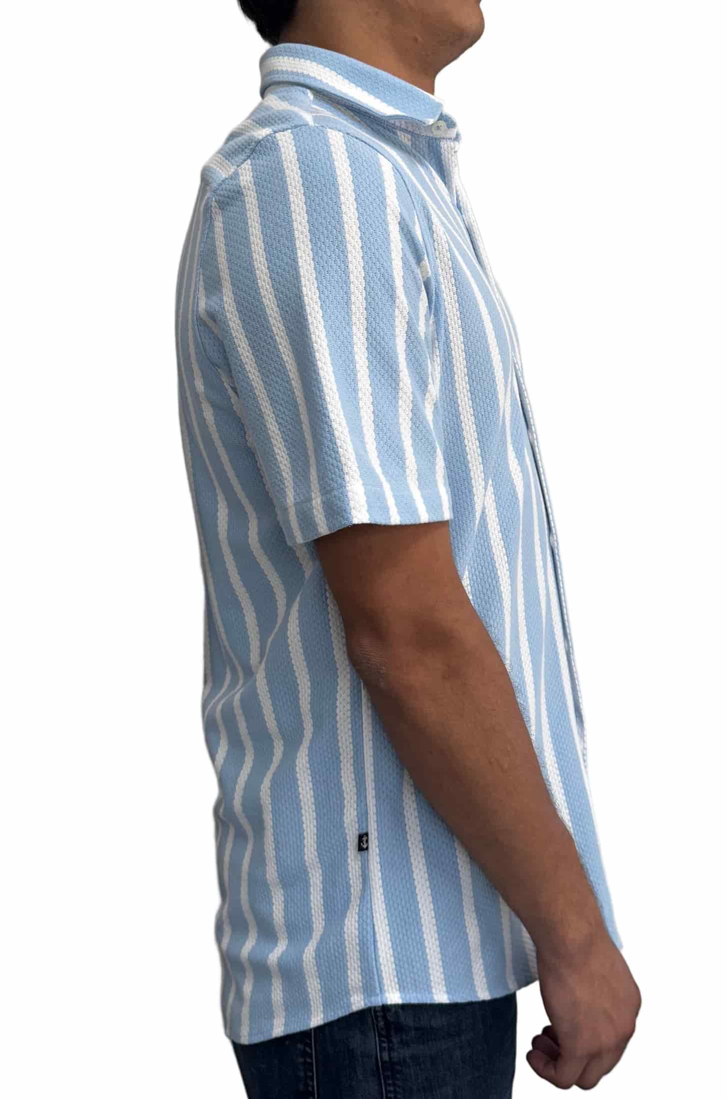 Camisa en texturas Blanco Rayas Azul Claro - miniatura 8
