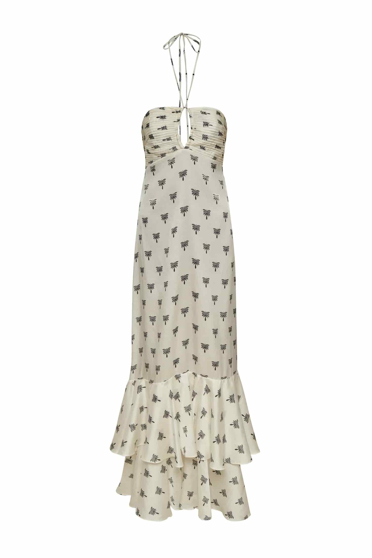Sevillana Martellato Silk Maxi Dress / Ivory - Black Polka Palms - miniatura 1