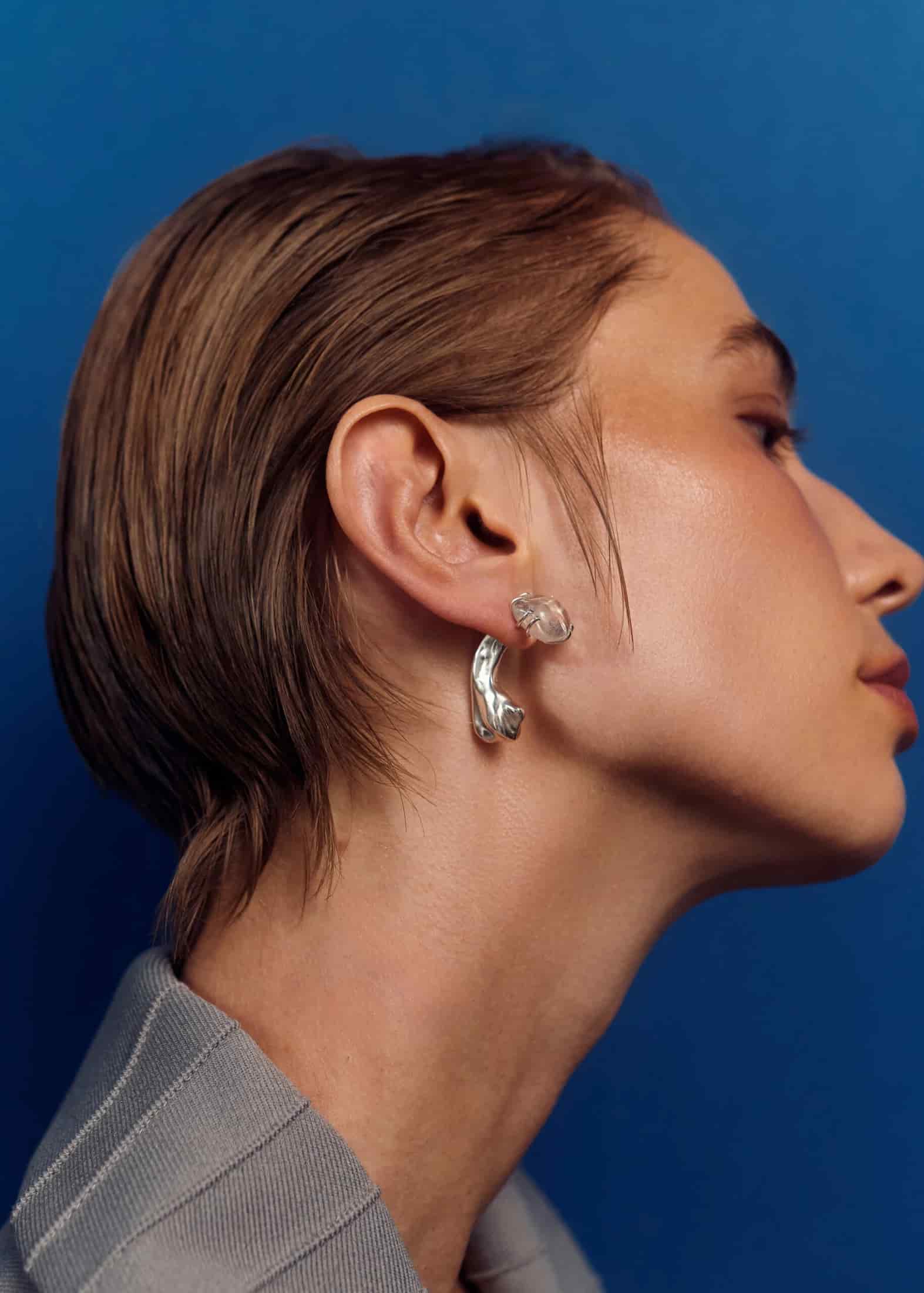 Aretes Cuarzo maxi Petal Curve Plata - miniatura 2