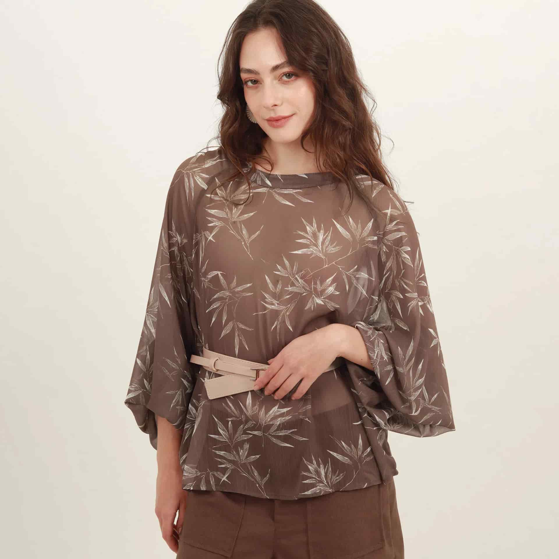 Blusa estampada cuello redondo manga globo - miniatura 8