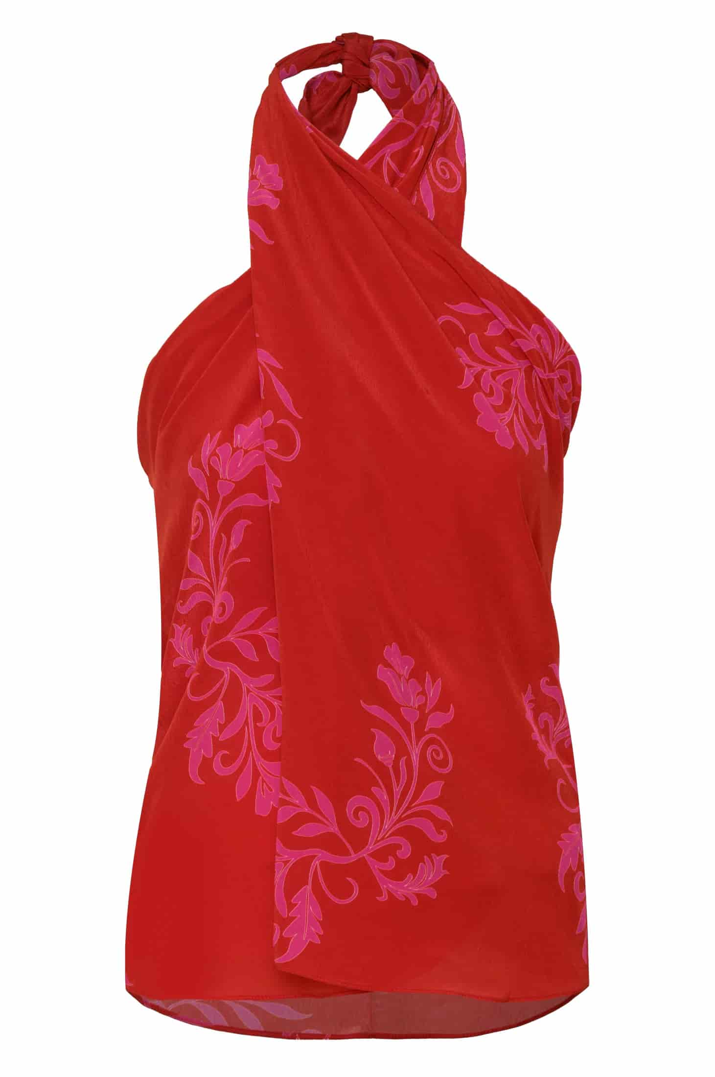Cayetana Silk Crepe Blouse /  Red & Fuchsia Buganvilias - miniatura 1