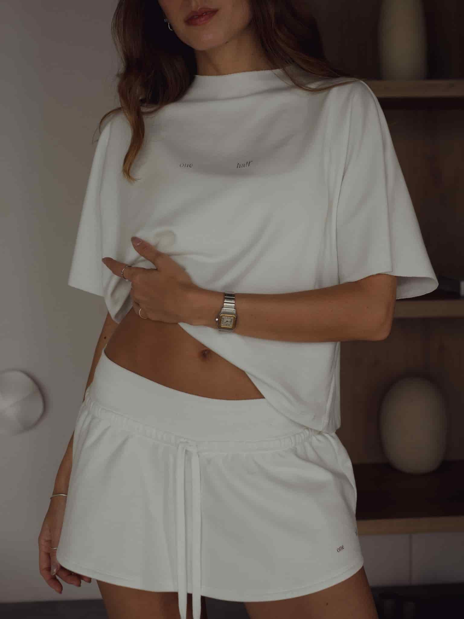 ONE HALF ROLLED SLEEVE T-SHIRT - SOFT WHITE - miniatura 1