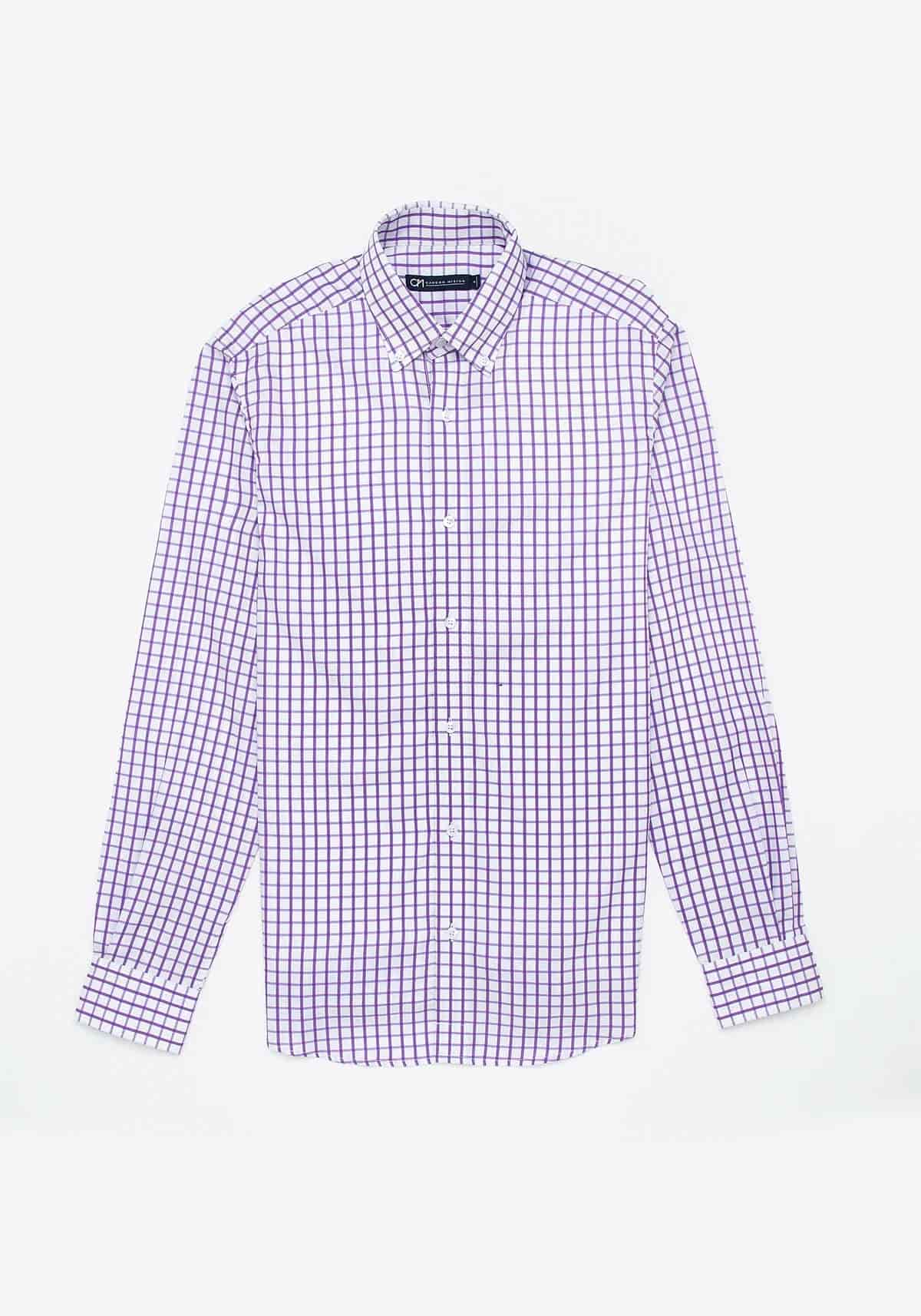 Camisa Sarga Cuadro Ventana Algodón Lila - miniatura 1