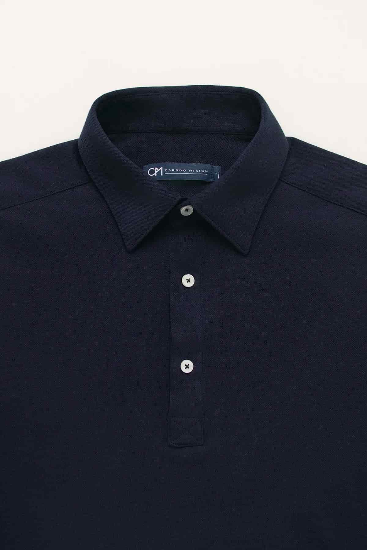 Camisa Piqué Polera Algodón Azul Oscuro - miniatura 2