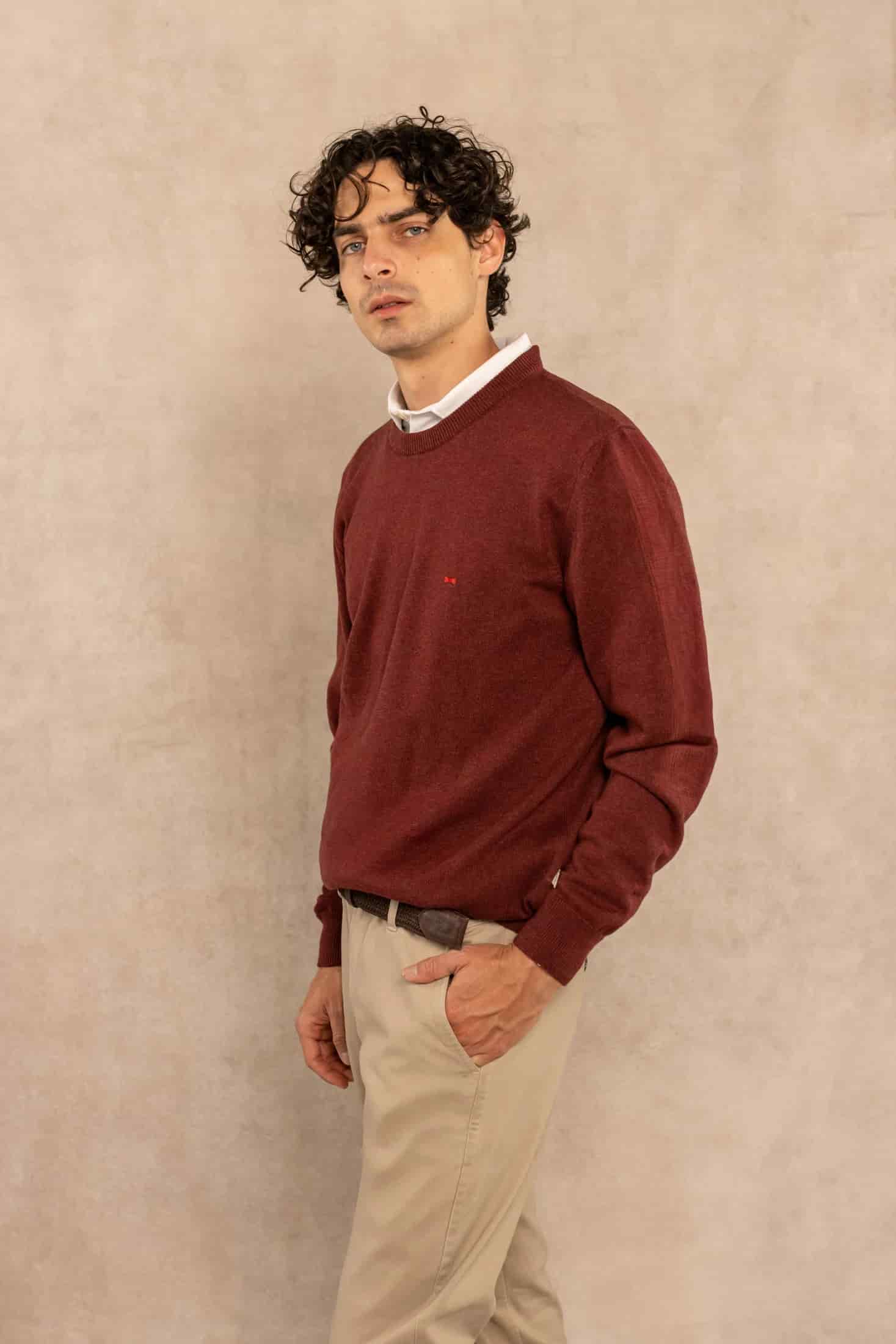 Sueter Algodon Peinado Cuello Redondo Vintage Wine - miniatura 3