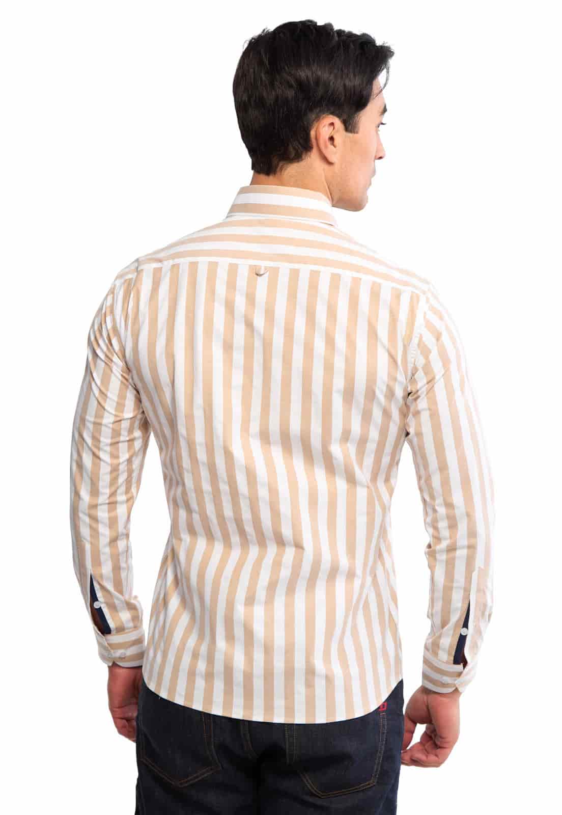 Camisa manga larga blanca con rayas camel - miniatura 2