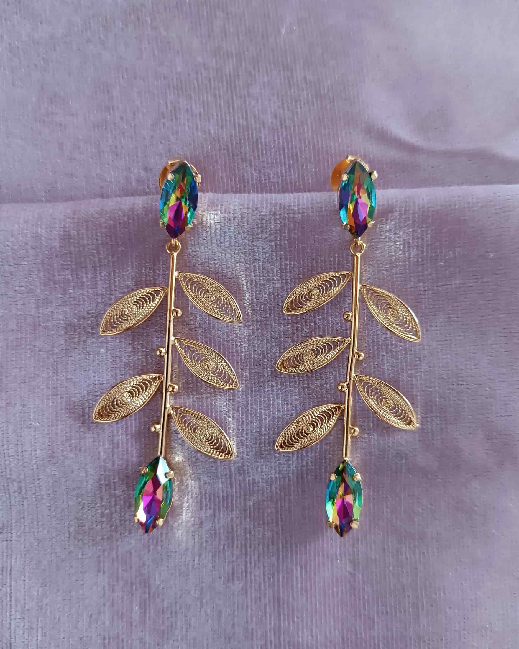 Aretes largos cristal y hojas, Titina - miniatura 5
