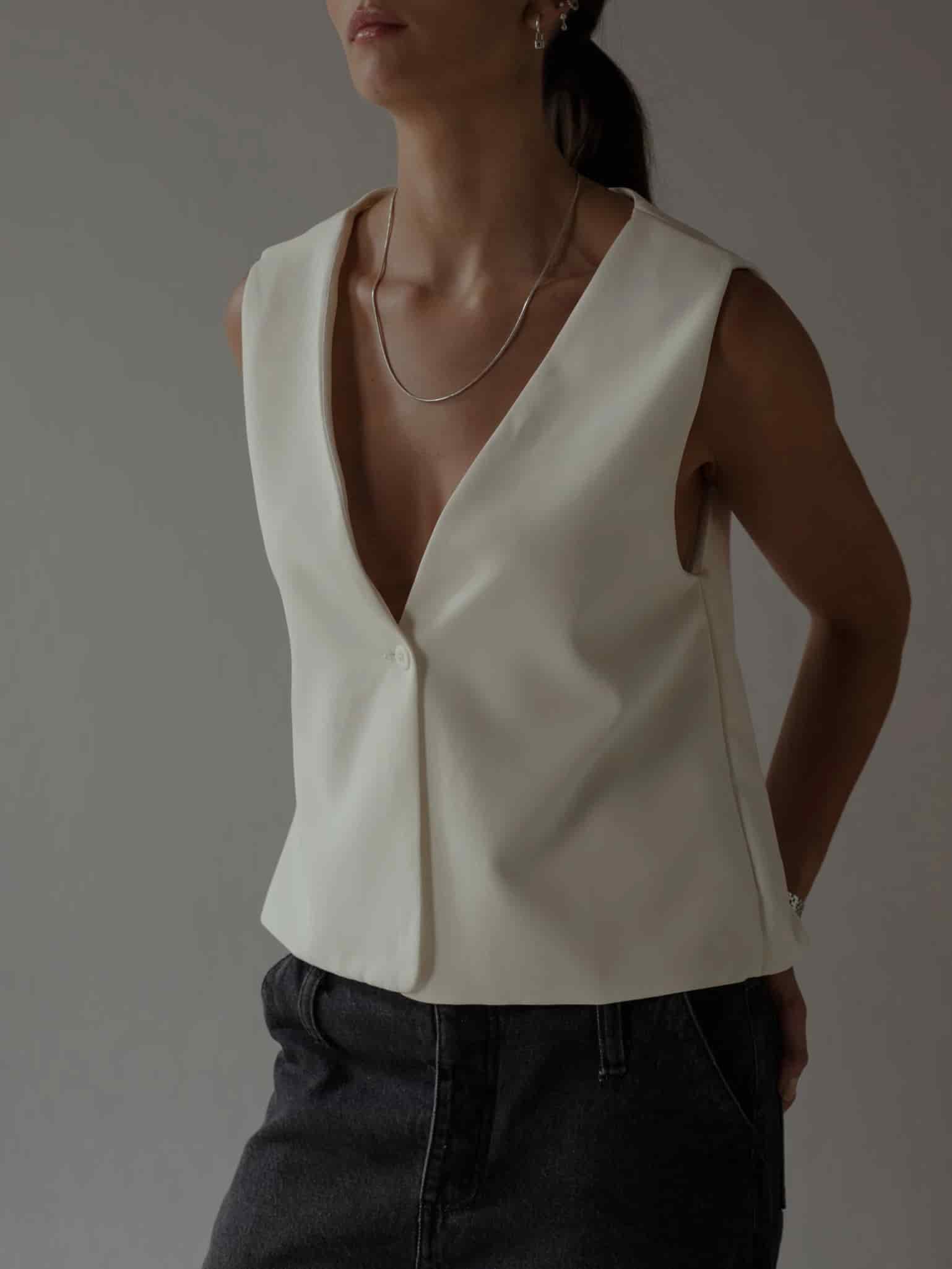 ONE BUTTON LONG VEST - SOFT WHITE - miniatura 8