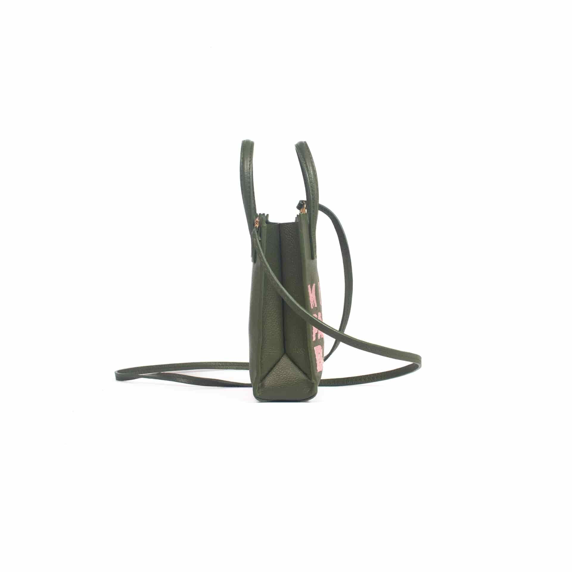 Mini Paper Bag - Olive Green - Pink Embroidery - miniatura 3