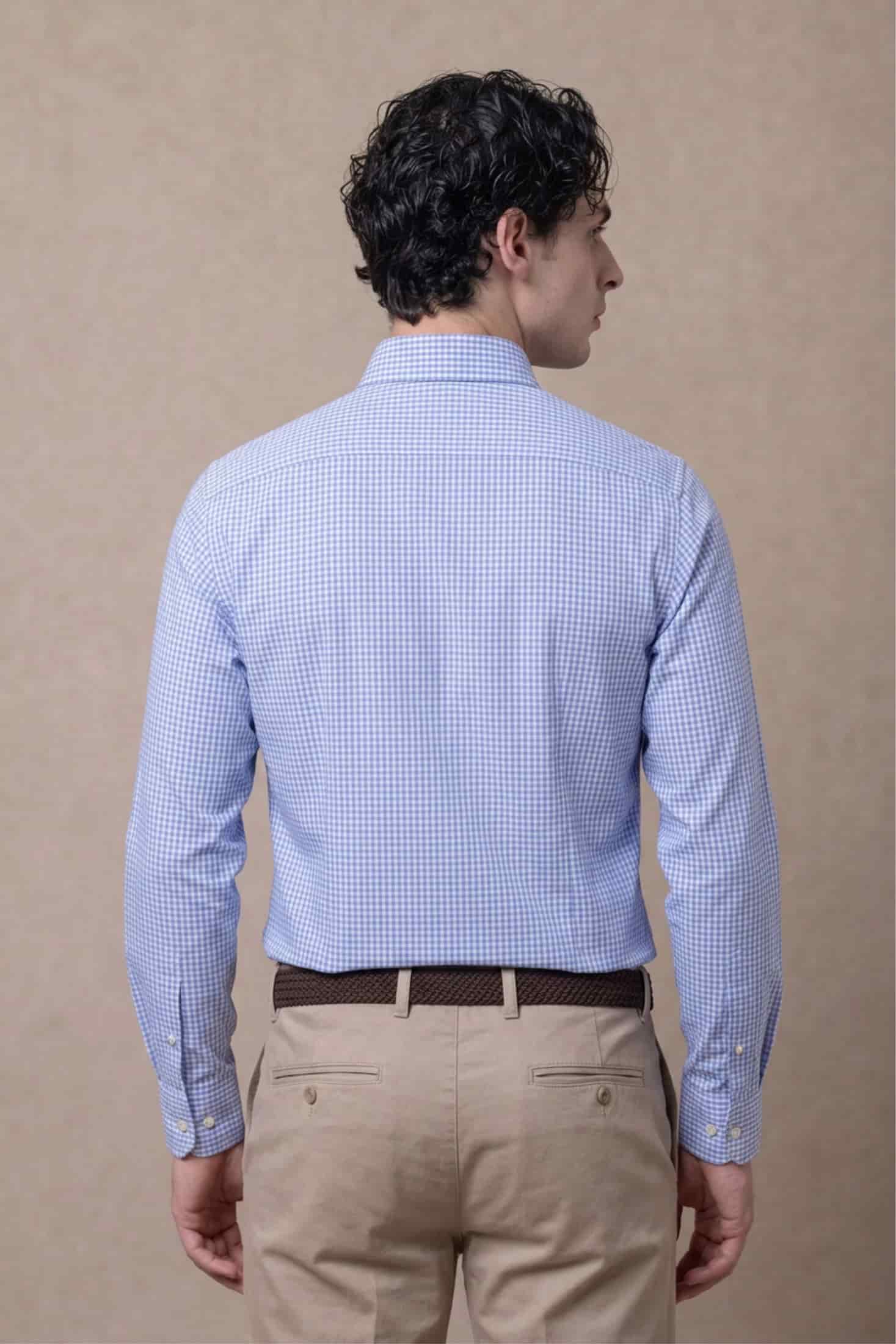 Camisa Antimanchas Popelina Cuadros Azul Claro Logo Combinado - miniatura 14