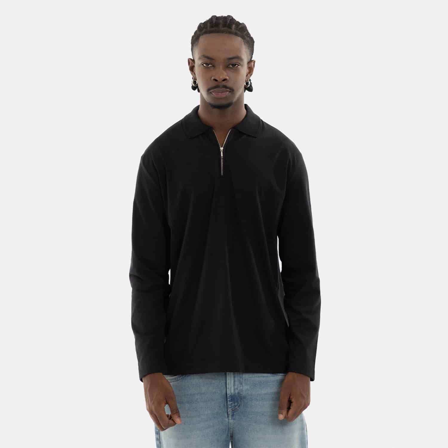Zip Polo Sweatshirt Black - miniatura 4