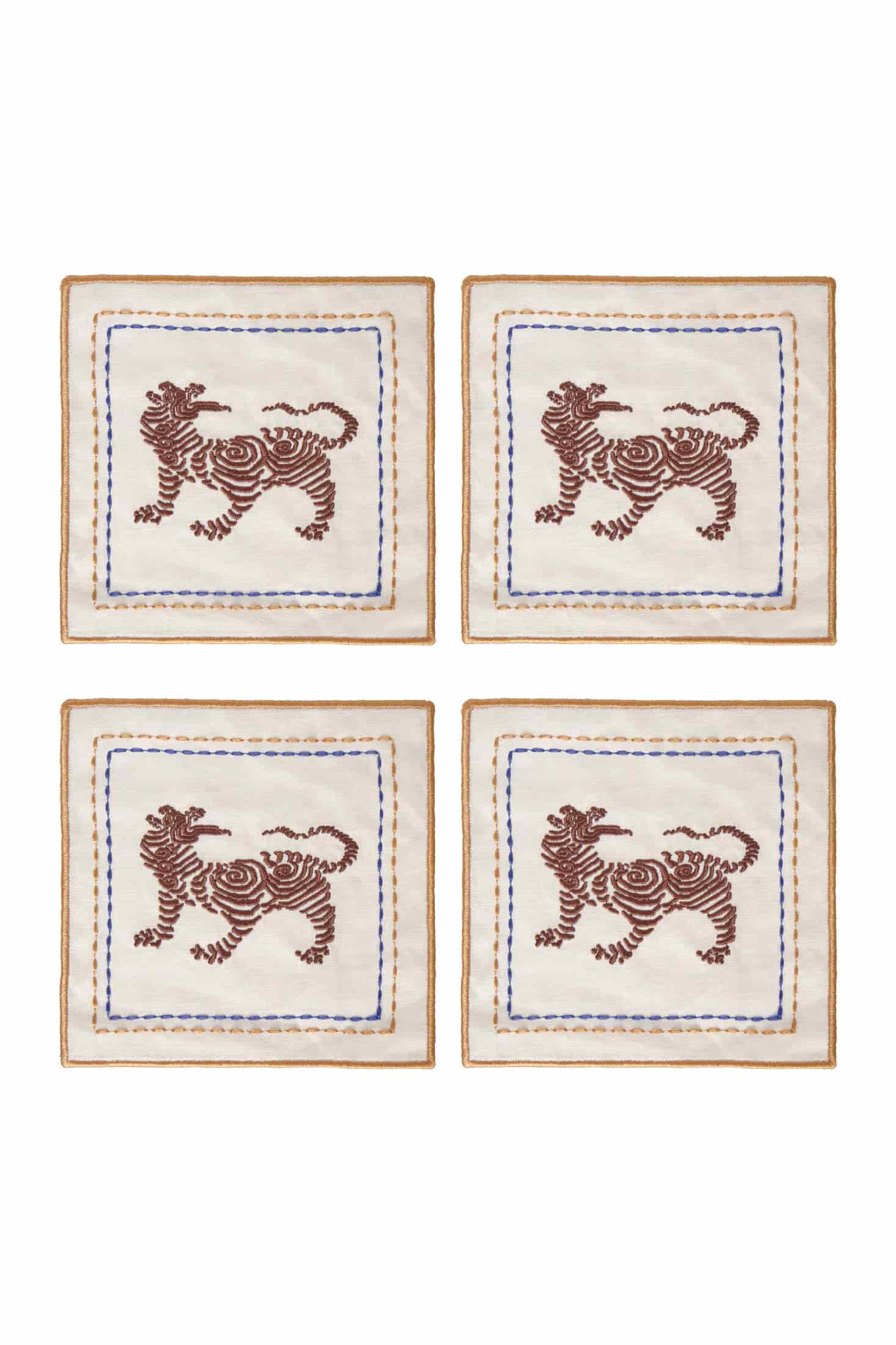 Tiger Cocktail Napkins / Ivory & Brown - Set of 4 - miniatura 2